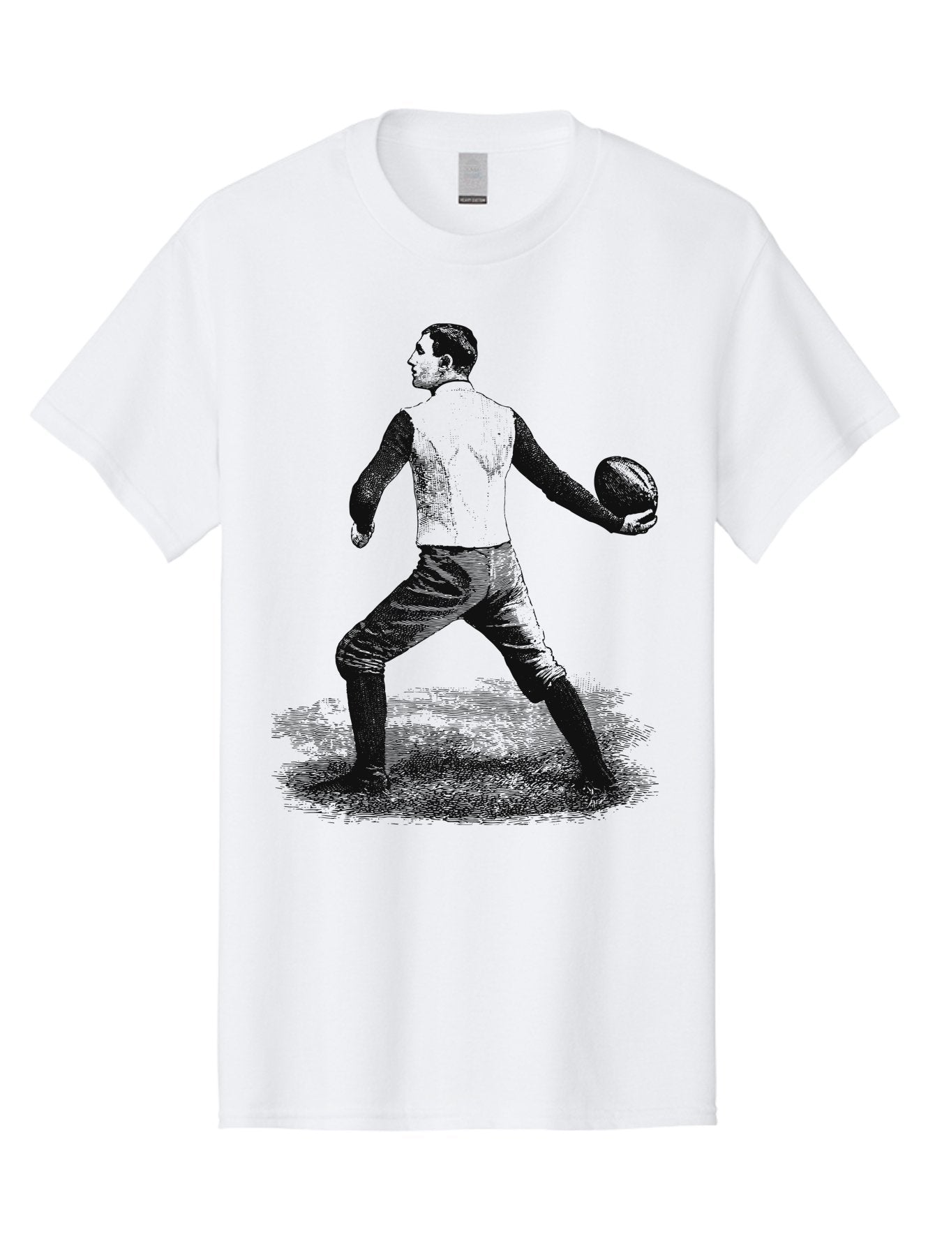 The Original Quarterback Men'S Graphic Tee, 100% Cotton, Comfortable Casual Summer Wear, Machine Washable, Rugby Player In Action, Athlete In Motion, Sports Illustration, Vintage Style, Rugby Ball, Dynamic Pose, Energetic Movement, Aae718 7