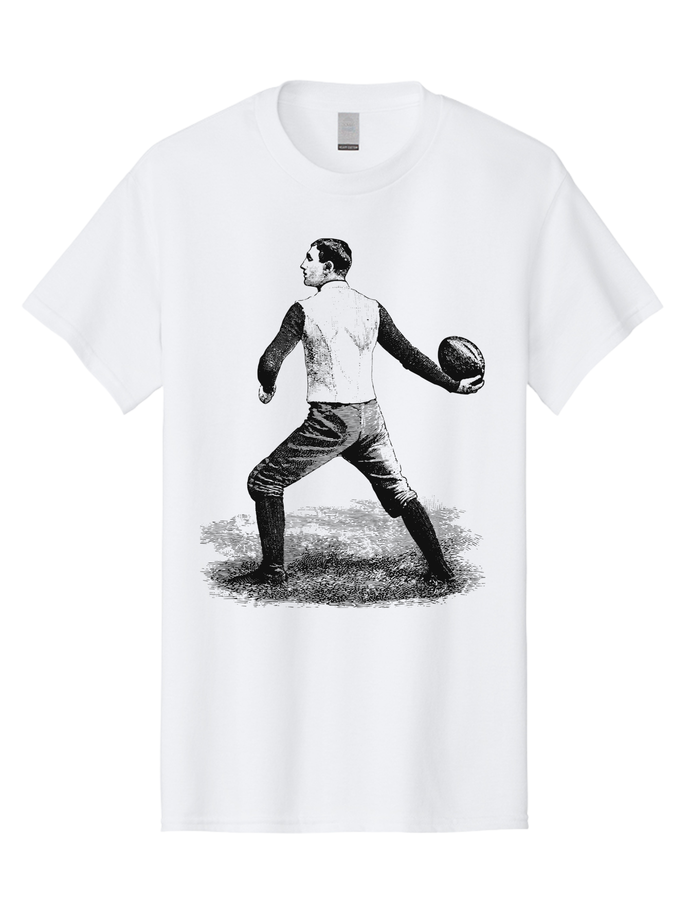 The Original Quarterback Men'S Graphic Tee, 100% Cotton, Comfortable Casual Summer Wear, Machine Washable, Rugby Player In Action, Athlete In Motion, Sports Illustration, Vintage Style, Rugby Ball, Dynamic Pose, Energetic Movement, Aae718 21