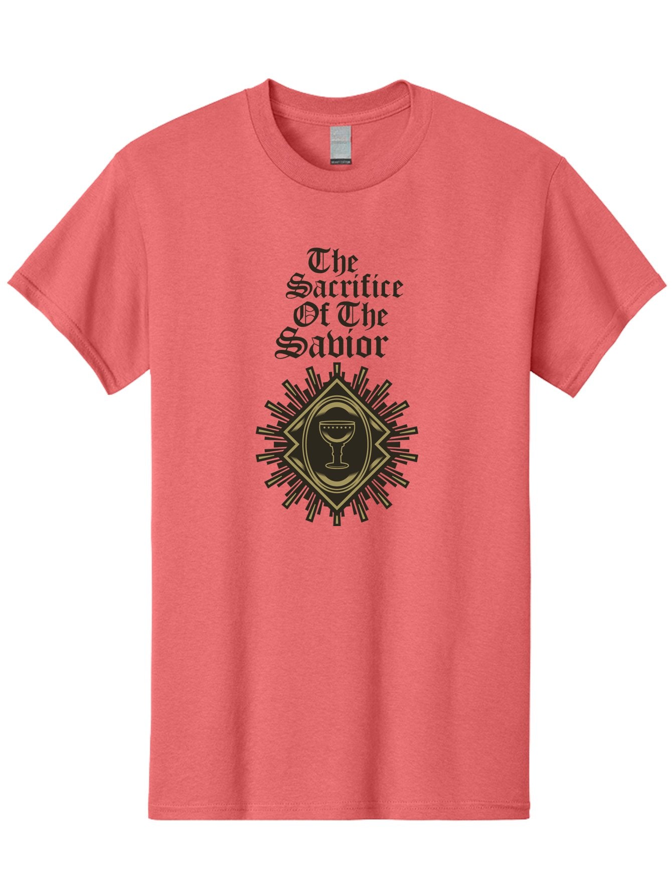 The Sacrifice Of The Savior Men'S Graphic Tee, 100% Cotton, Comfortable Casual Summer Wear, Machine Washable, Chalice Symbolism, Religious Sacrifice, Savior Theme, Spiritual Imagery, Gothic Typography, Sacred Ritual, Faith Representation, Aae719 13