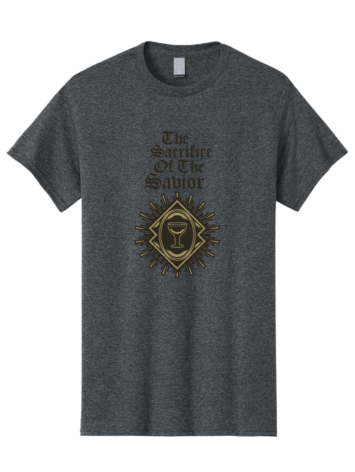 The Sacrifice Of The Savior Men'S Graphic Tee, 100% Cotton, Comfortable Casual Summer Wear, Machine Washable, Chalice Symbolism, Religious Sacrifice, Savior Theme, Spiritual Imagery, Gothic Typography, Sacred Ritual, Faith Representation, Aae719