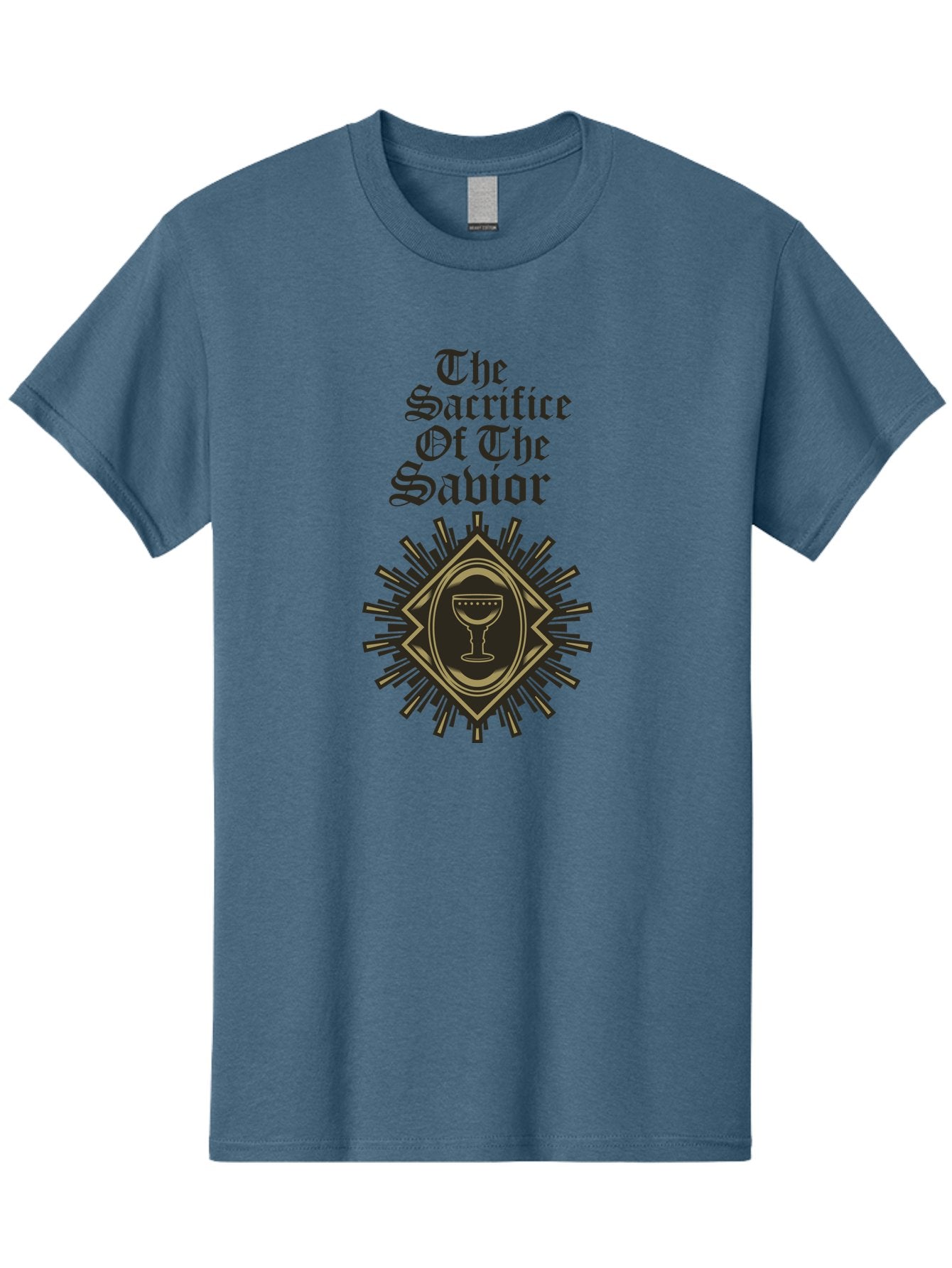 The Sacrifice Of The Savior Men'S Graphic Tee, 100% Cotton, Comfortable Casual Summer Wear, Machine Washable, Chalice Symbolism, Religious Sacrifice, Savior Theme, Spiritual Imagery, Gothic Typography, Sacred Ritual, Faith Representation, Aae719