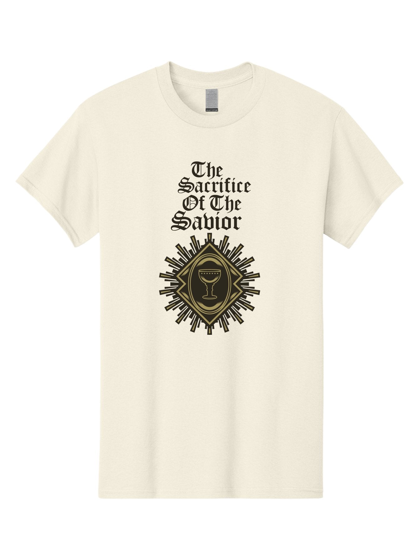 The Sacrifice Of The Savior Men'S Graphic Tee, 100% Cotton, Comfortable Casual Summer Wear, Machine Washable, Chalice Symbolism, Religious Sacrifice, Savior Theme, Spiritual Imagery, Gothic Typography, Sacred Ritual, Faith Representation, Aae719 15