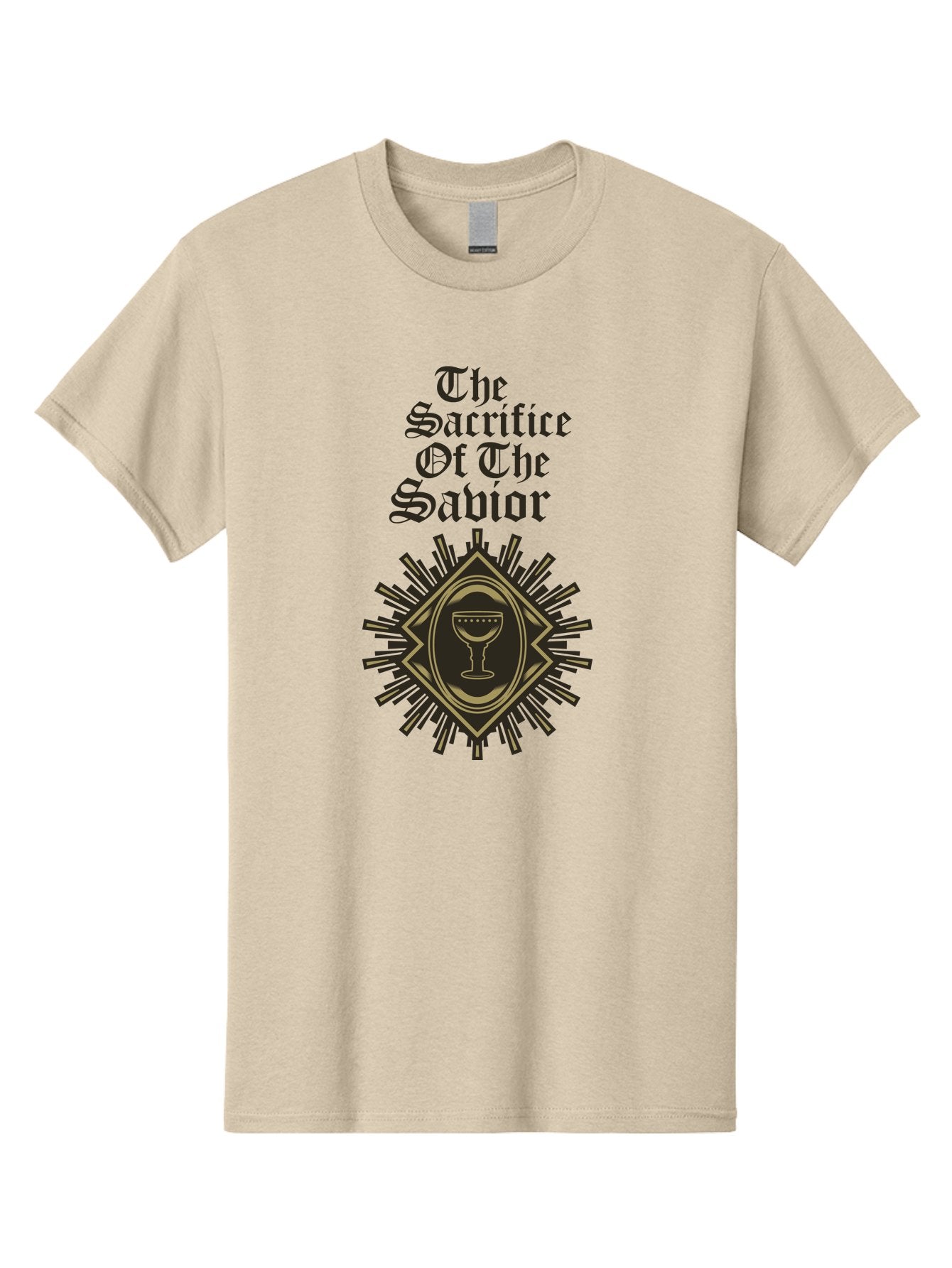 The Sacrifice Of The Savior Men'S Graphic Tee, 100% Cotton, Comfortable Casual Summer Wear, Machine Washable, Chalice Symbolism, Religious Sacrifice, Savior Theme, Spiritual Imagery, Gothic Typography, Sacred Ritual, Faith Representation, Aae719 11