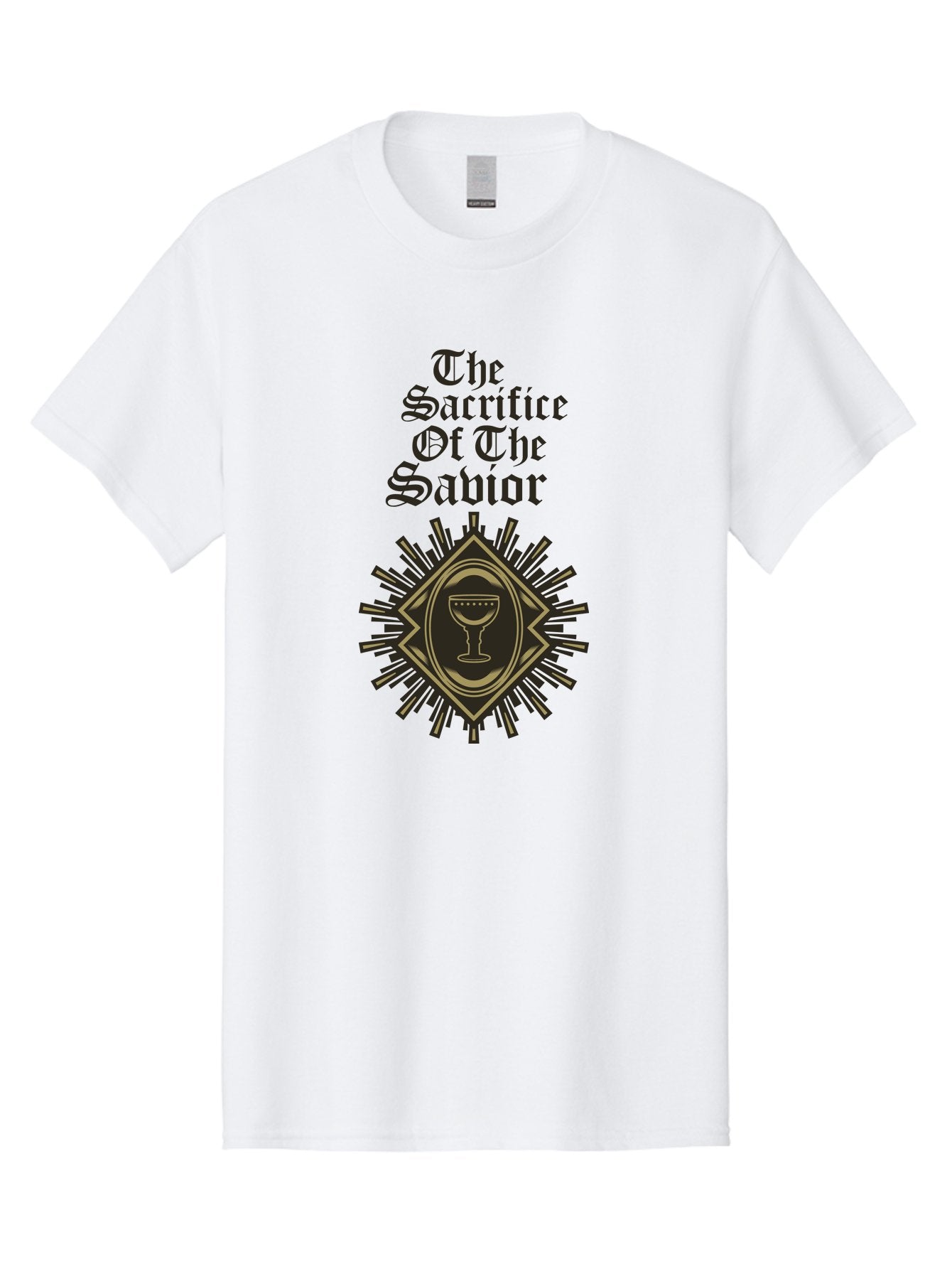 The Sacrifice Of The Savior Men'S Graphic Tee, 100% Cotton, Comfortable Casual Summer Wear, Machine Washable, Chalice Symbolism, Religious Sacrifice, Savior Theme, Spiritual Imagery, Gothic Typography, Sacred Ritual, Faith Representation, Aae719 3