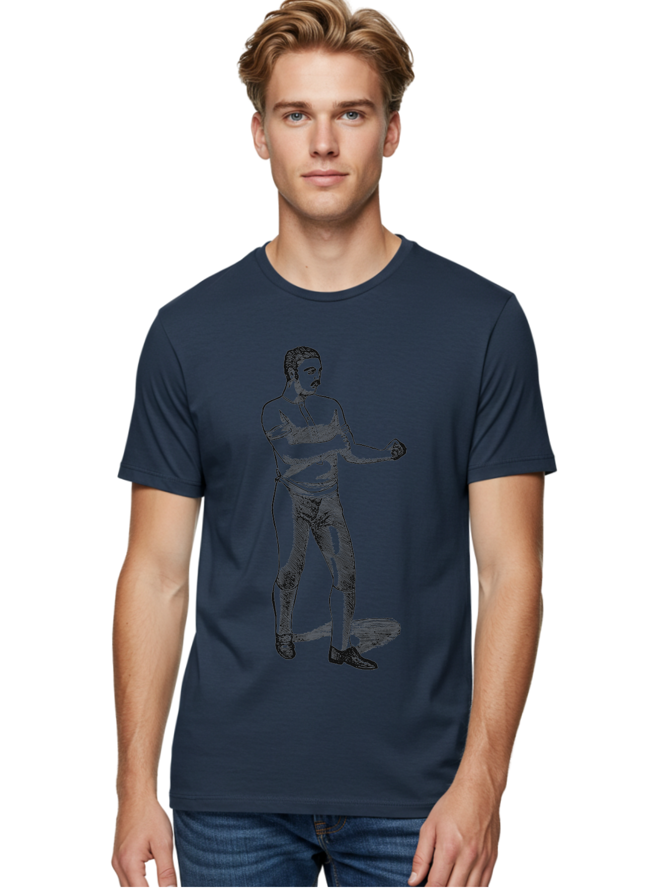 The Vintage Fighter Men'S Graphic Tee, 100% Cotton, Comfortable Casual Summer Wear, Machine Washable, Boxing Stance, Pugilist, Fighter, Boxing Gloves, Combat Sports, Martial Arts, Athletic Pose, Fighting Stance Aae724 24
