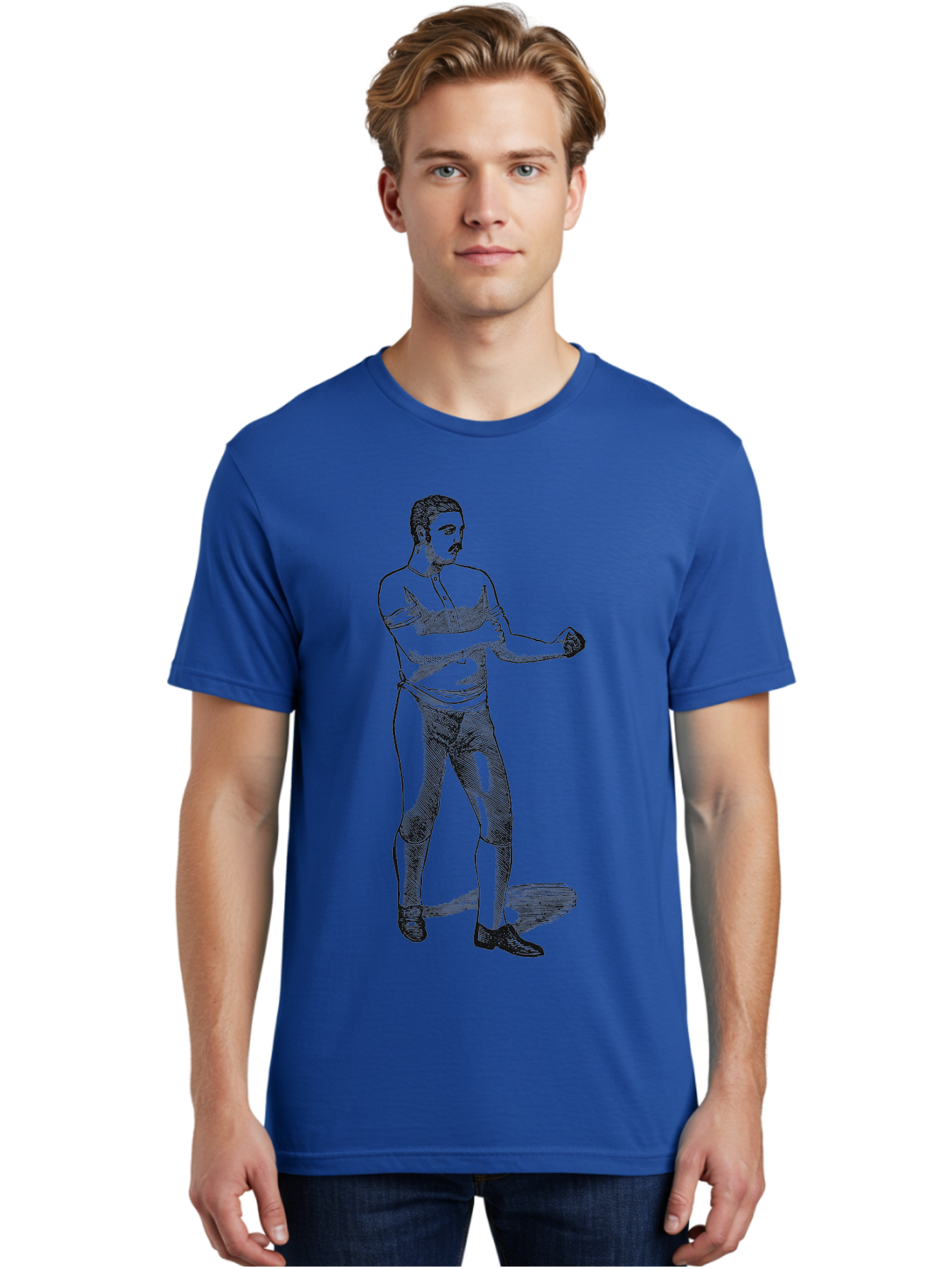 The Vintage Fighter Men'S Graphic Tee, 100% Cotton, Comfortable Casual Summer Wear, Machine Washable, Boxing Stance, Pugilist, Fighter, Boxing Gloves, Combat Sports, Martial Arts, Athletic Pose, Fighting Stance Aae724