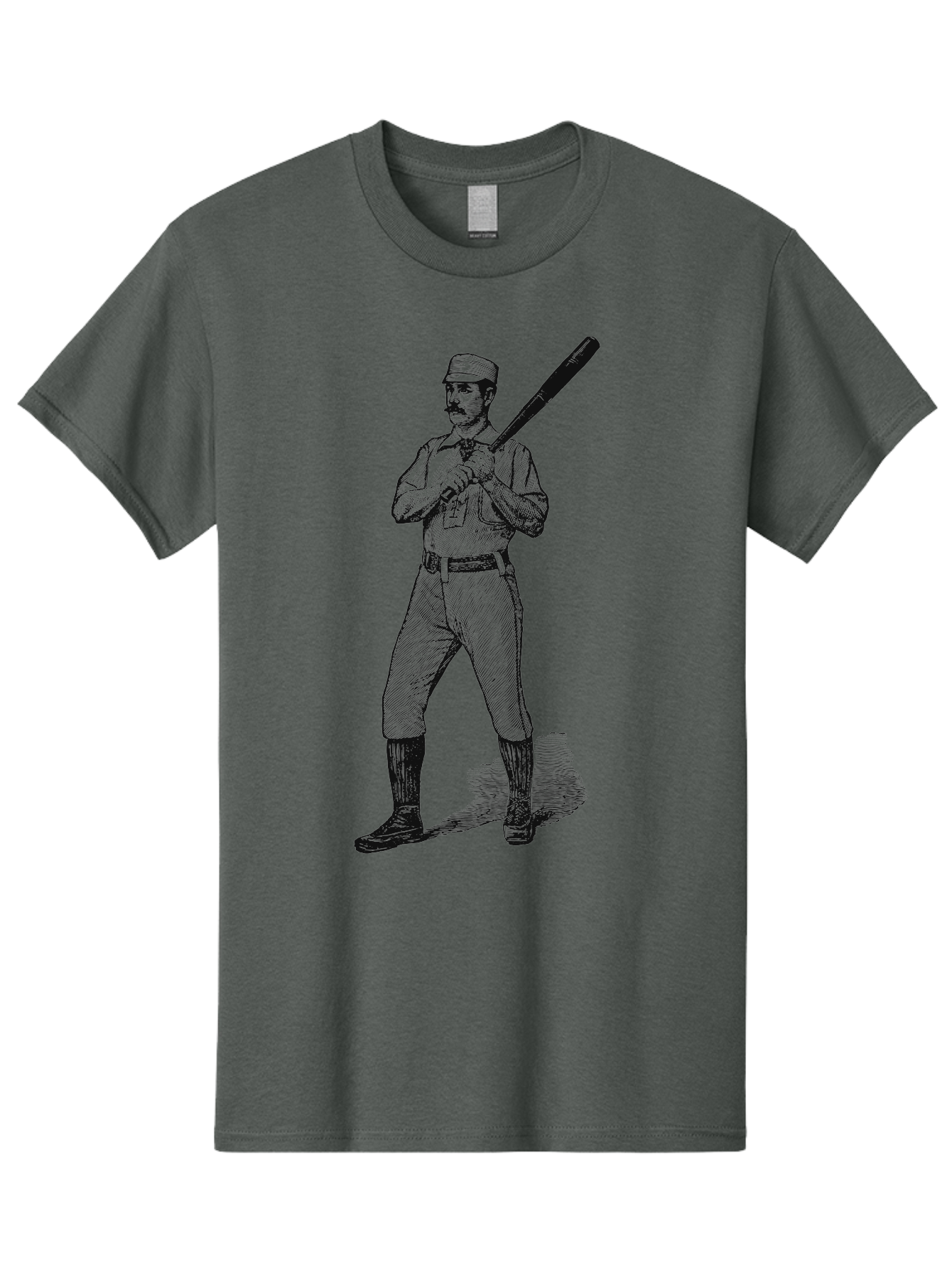 The Vintage Swing Men'S Graphic Tee, 100% Cotton, Comfortable Casual Summer Wear, Machine Washable, Vintage Baseball Player, Old-Fashioned Uniform, Retro Baseball Style, Classic Baseball Illustration, Holding Baseball Bat, Mustachioed Man, Aae725