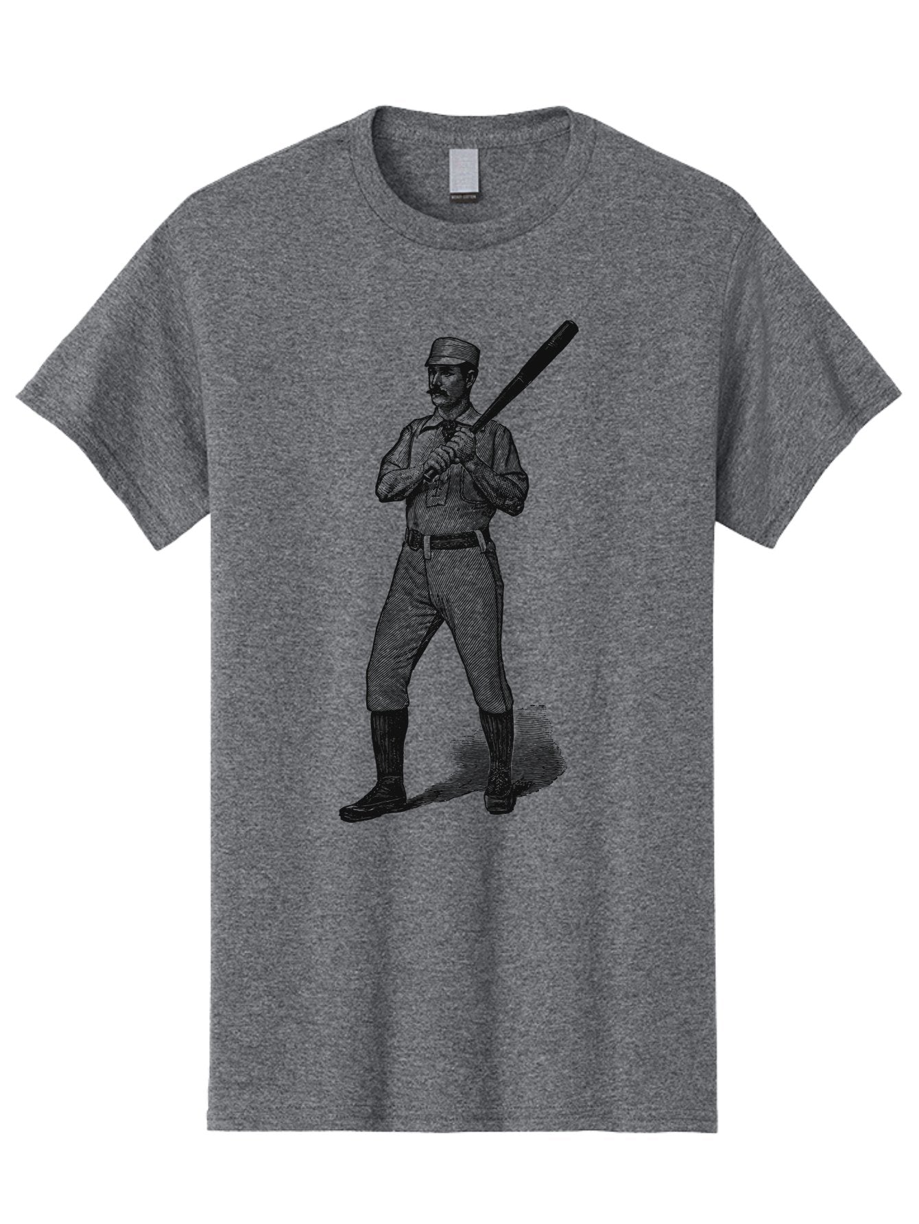 The Vintage Swing Men'S Graphic Tee, 100% Cotton, Comfortable Casual Summer Wear, Machine Washable, Vintage Baseball Player, Old-Fashioned Uniform, Retro Baseball Style, Classic Baseball Illustration, Holding Baseball Bat, Mustachioed Man, Aae725 3