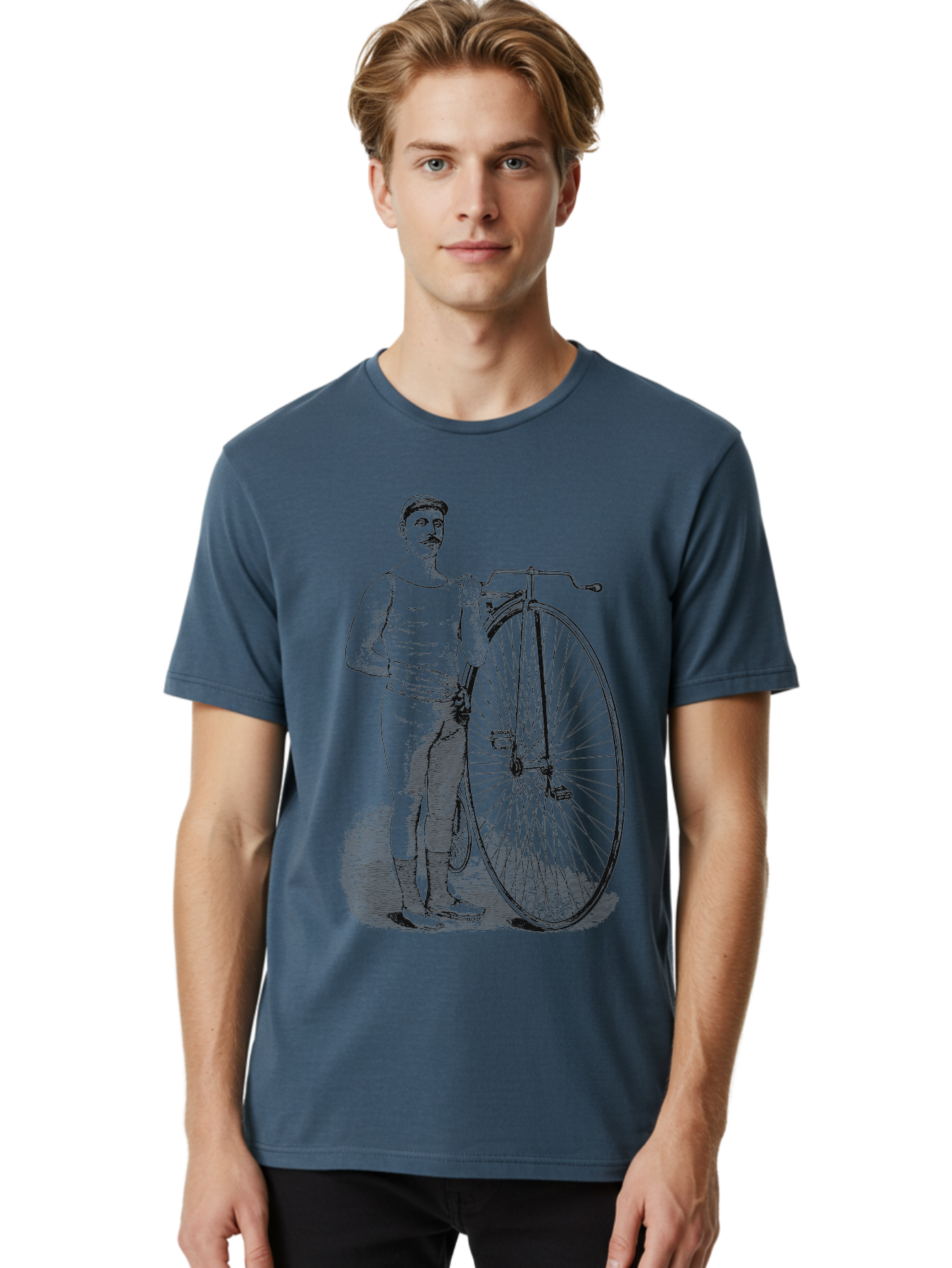 The Wheelman Men'S Graphic Tee, 100% Cotton, Comfortable Casual Summer Wear, Machine Washable, Vintage Bicycle, Penny Farthing Bike, Old-Fashioned Cycling, Historical Transport, Classic Bike Design, Retro Cycling Culture, Aae726