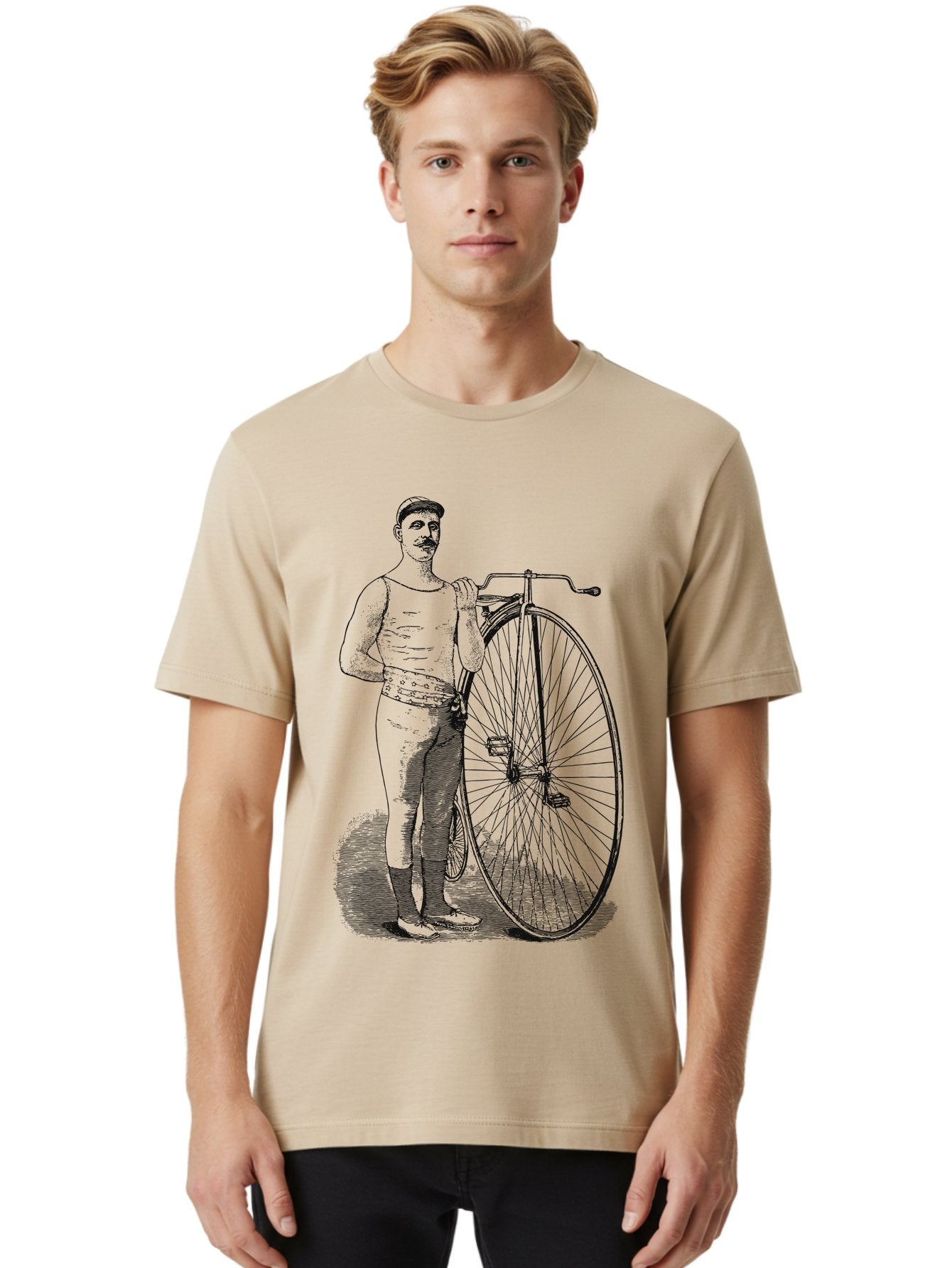 The Wheelman Men'S Graphic Tee, 100% Cotton, Comfortable Casual Summer Wear, Machine Washable, Vintage Bicycle, Penny Farthing Bike, Old-Fashioned Cycling, Historical Transport, Classic Bike Design, Retro Cycling Culture, Aae726 25