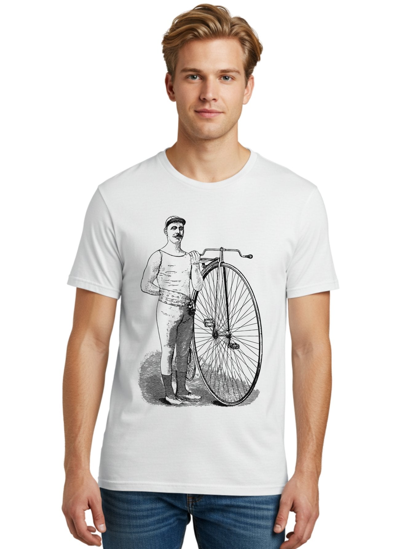 The Wheelman Men'S Graphic Tee, 100% Cotton, Comfortable Casual Summer Wear, Machine Washable, Vintage Bicycle, Penny Farthing Bike, Old-Fashioned Cycling, Historical Transport, Classic Bike Design, Retro Cycling Culture, Aae726 23