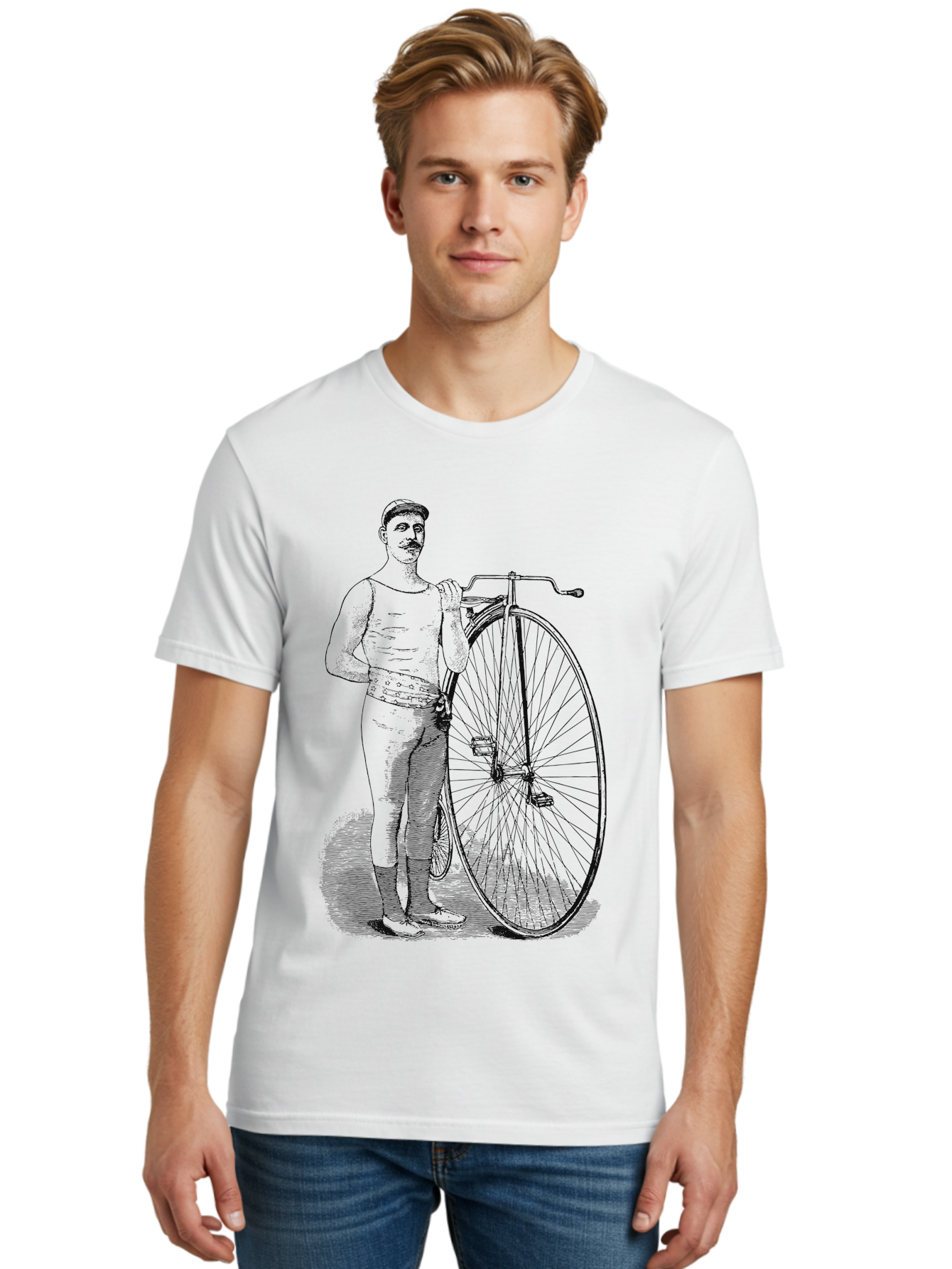 The Wheelman Men'S Graphic Tee, 100% Cotton, Comfortable Casual Summer Wear, Machine Washable, Vintage Bicycle, Penny Farthing Bike, Old-Fashioned Cycling, Historical Transport, Classic Bike Design, Retro Cycling Culture, Aae726 4