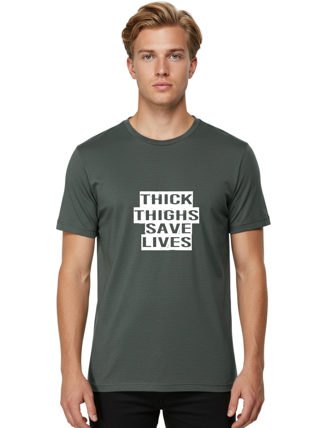 Thick Thighs Save Lives Men'S Graphic Tee, 100% Cotton, Comfortable Casual Summer Wear, Machine Washable, Motivational Quotes, Fitness Inspiration, Body Positivity, Empowerment, Healthy Lifestyle, Strong Thighs, Workout Motivation Aae729 20