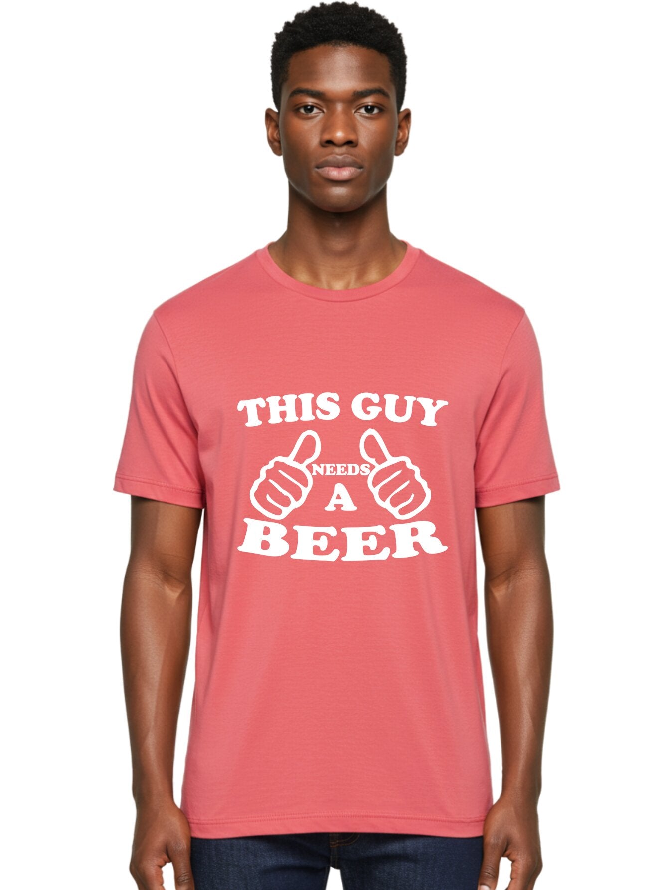 This Guy Need A Beer Men'S Graphic Tee, 100% Cotton, Comfortable Casual Summer Wear, Machine Washable, Humorous Quote, Beer Lover, Funny T-Shirt Design, Thumbs Up Gesture, Needs Beer, Funny Saying, Beer Enthusiast, Comical Graphic Aae730 21