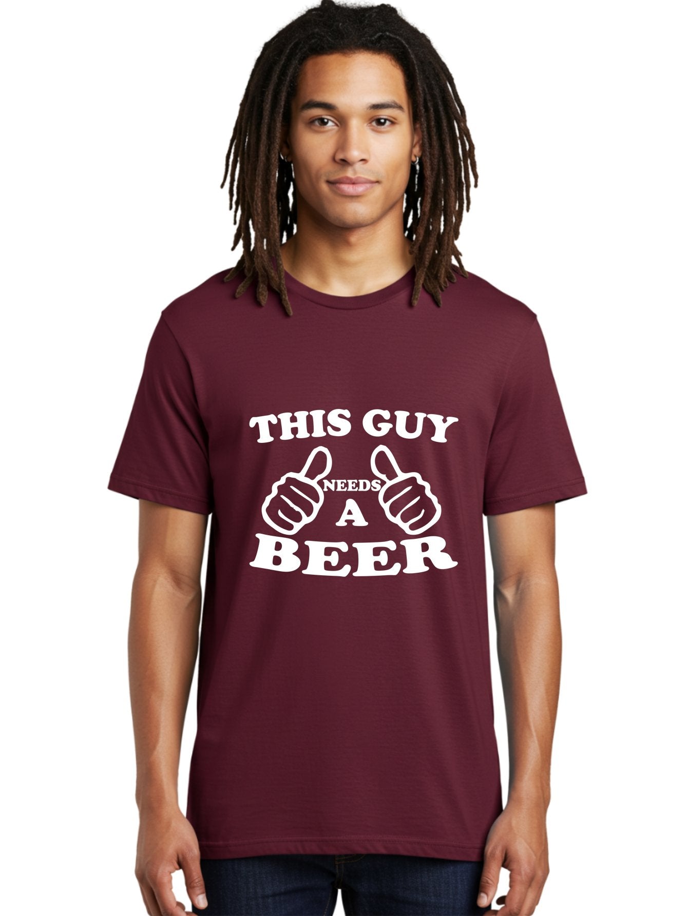 This Guy Need A Beer Men'S Graphic Tee, 100% Cotton, Comfortable Casual Summer Wear, Machine Washable, Humorous Quote, Beer Lover, Funny T-Shirt Design, Thumbs Up Gesture, Needs Beer, Funny Saying, Beer Enthusiast, Comical Graphic Aae730 30