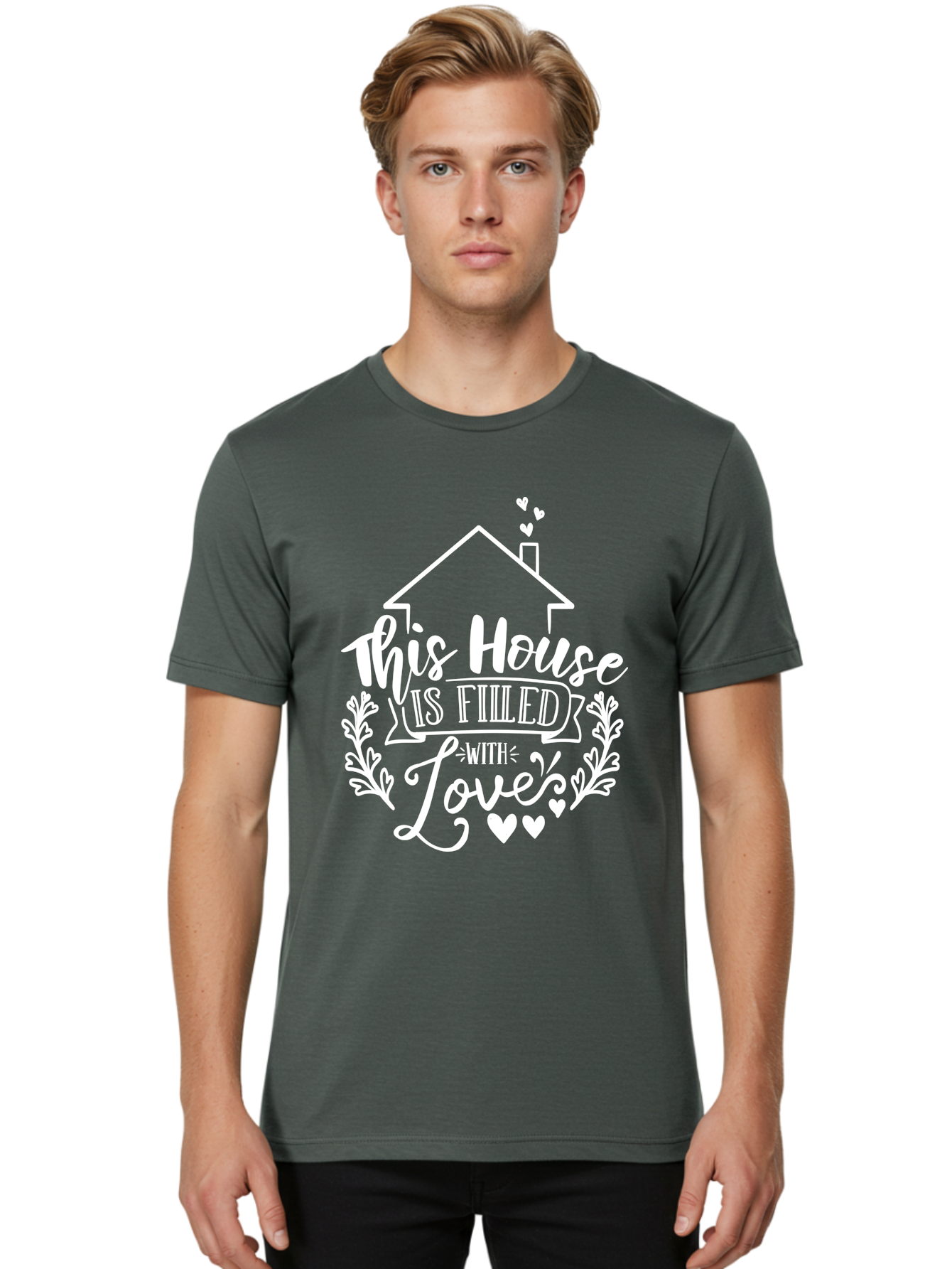 This House Is Filled With Love White Men'S Graphic Tee, 100% Cotton, Comfortable Casual Summer Wear, Machine Washable, Home Sweet Home, Love-Filled Home, Family Values, Heartfelt Sentiment, Cozy Home Decor, Inspirational Quote, Aae731 30