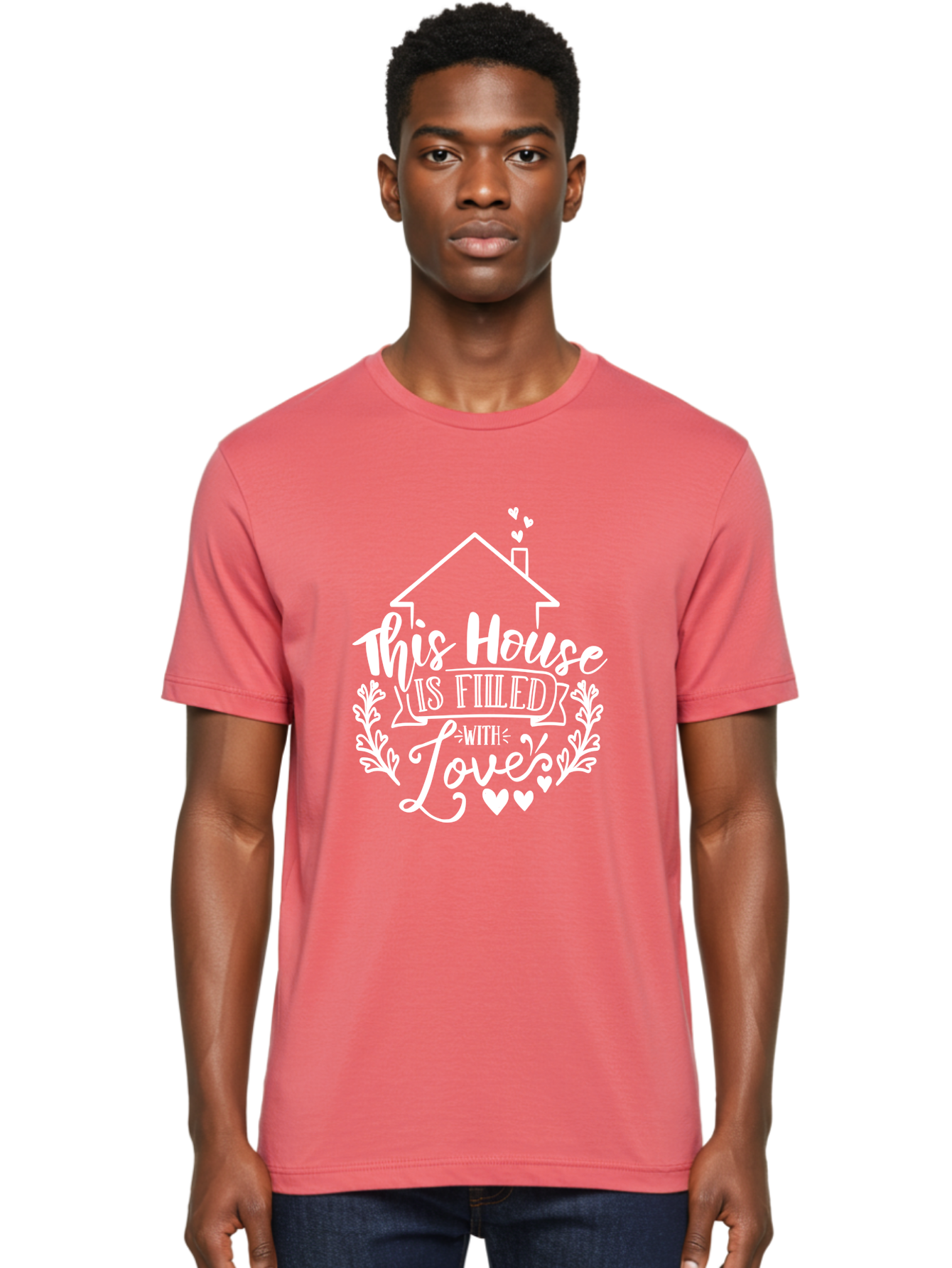This House Is Filled With Love White Men'S Graphic Tee, 100% Cotton, Comfortable Casual Summer Wear, Machine Washable, Home Sweet Home, Love-Filled Home, Family Values, Heartfelt Sentiment, Cozy Home Decor, Inspirational Quote, Aae731 10