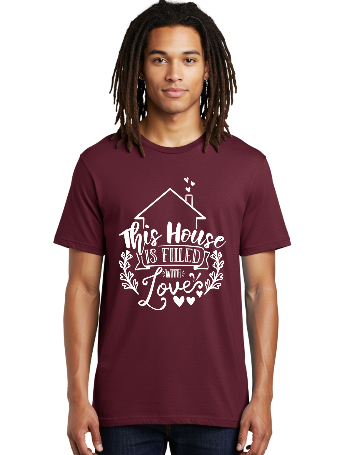 This House Is Filled With Love White Men'S Graphic Tee, 100% Cotton, Comfortable Casual Summer Wear, Machine Washable, Home Sweet Home, Love-Filled Home, Family Values, Heartfelt Sentiment, Cozy Home Decor, Inspirational Quote, Aae731 8