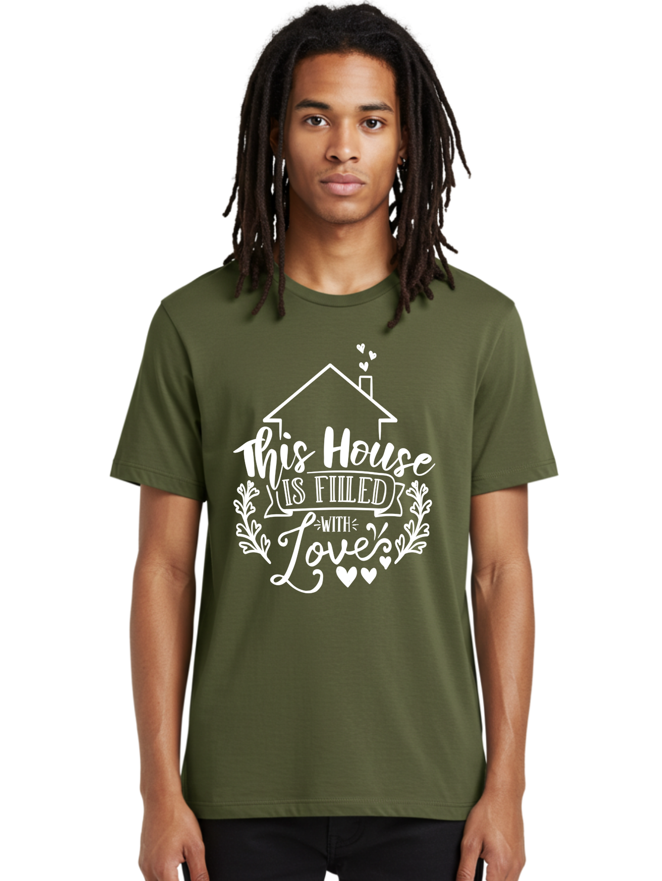 This House Is Filled With Love White Men'S Graphic Tee, 100% Cotton, Comfortable Casual Summer Wear, Machine Washable, Home Sweet Home, Love-Filled Home, Family Values, Heartfelt Sentiment, Cozy Home Decor, Inspirational Quote, Aae731 18