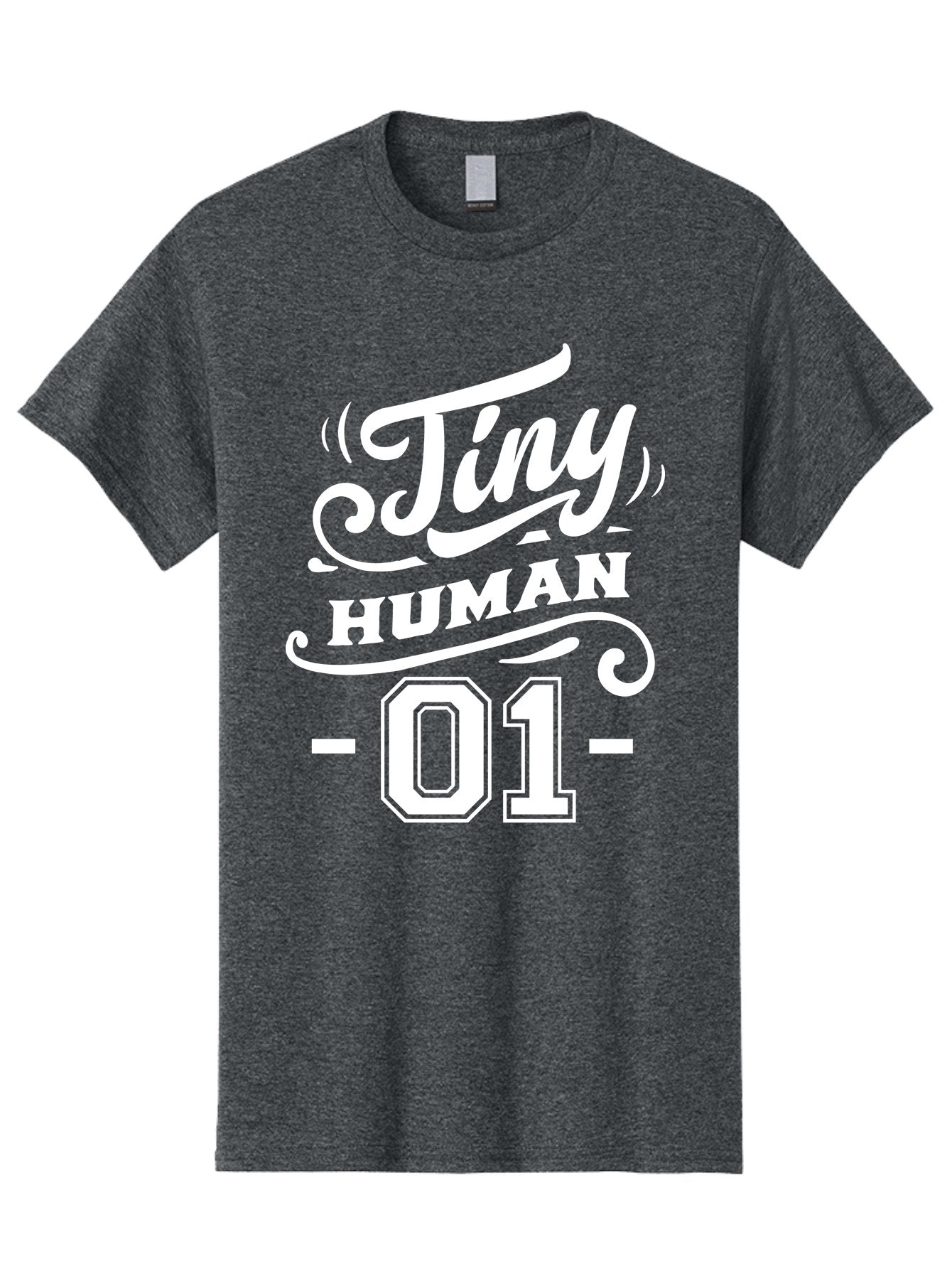 Tiny Human 01 White Men'S Graphic Tee, 100% Cotton, Comfortable Casual Summer Wear, Machine Washable, Tiny Human 01, Typographic Design, White Text On Green, Stylized Font, Decorative Swirls, Modern Typography, Minimalist Style, Aae740 14