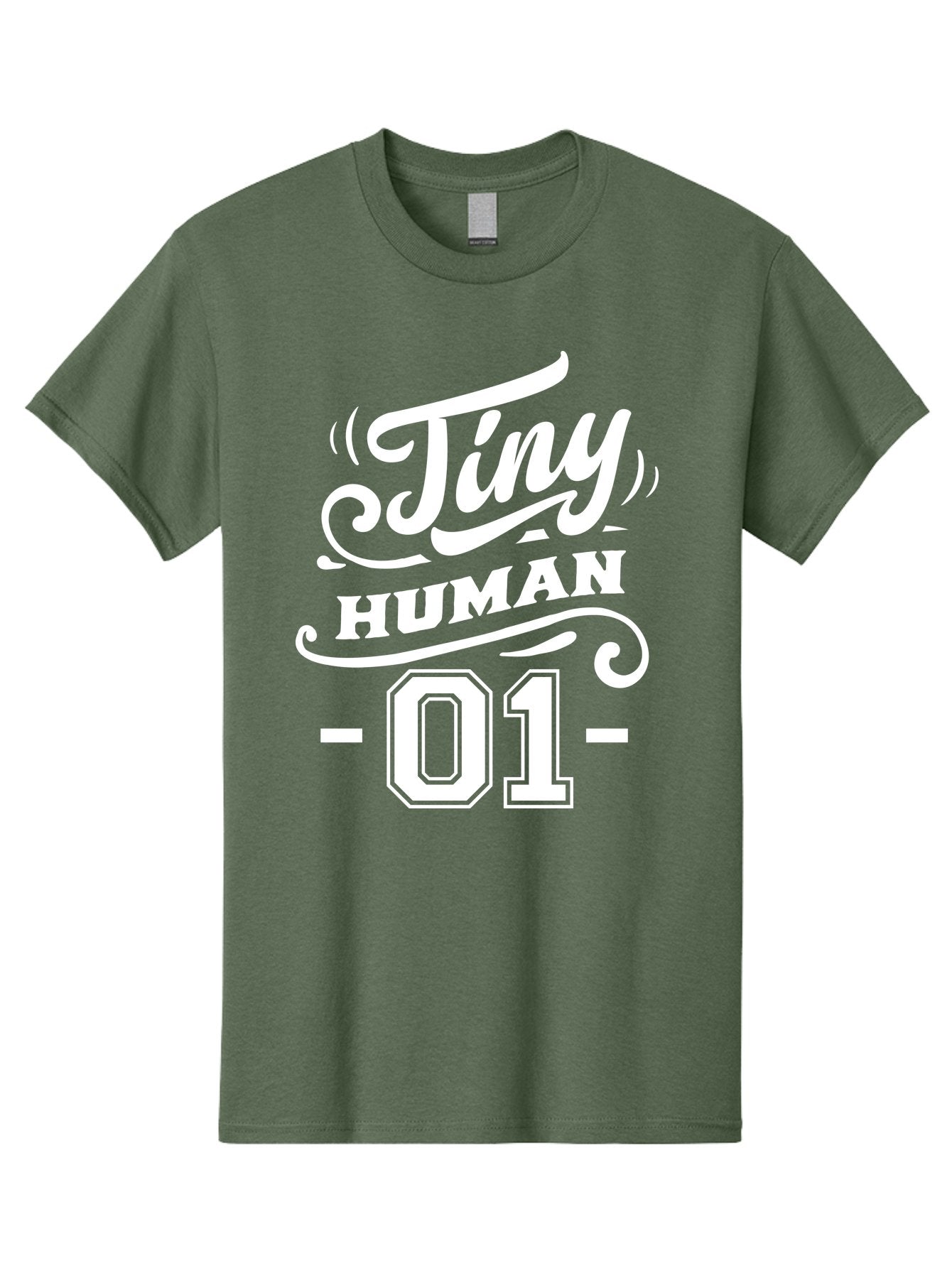 Tiny Human 01 White Men'S Graphic Tee, 100% Cotton, Comfortable Casual Summer Wear, Machine Washable, Tiny Human 01, Typographic Design, White Text On Green, Stylized Font, Decorative Swirls, Modern Typography, Minimalist Style, Aae740 15