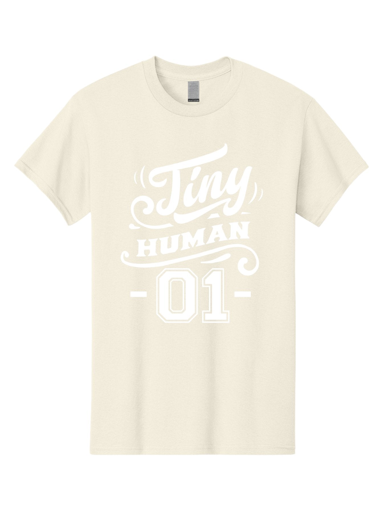 Tiny Human 01 White Men'S Graphic Tee, 100% Cotton, Comfortable Casual Summer Wear, Machine Washable, Tiny Human 01, Typographic Design, White Text On Green, Stylized Font, Decorative Swirls, Modern Typography, Minimalist Style, Aae740 6