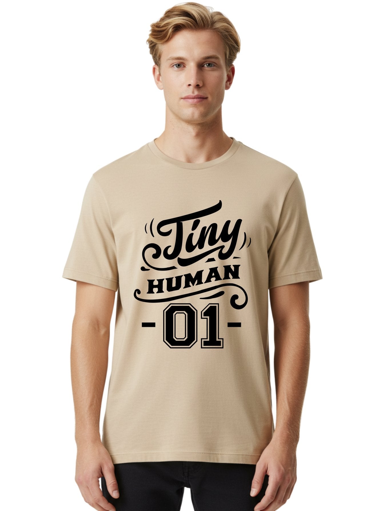 Tiny Human 01 Men'S Graphic Tee, 100% Cotton, Comfortable Casual Summer Wear, Machine Washable, Tiny Human, Inspirational Quotes, Motivational Phrases, Typography Art, Black Text, Decorative Font, Numbers, Design Elements, Creative Graphics Aae741 23