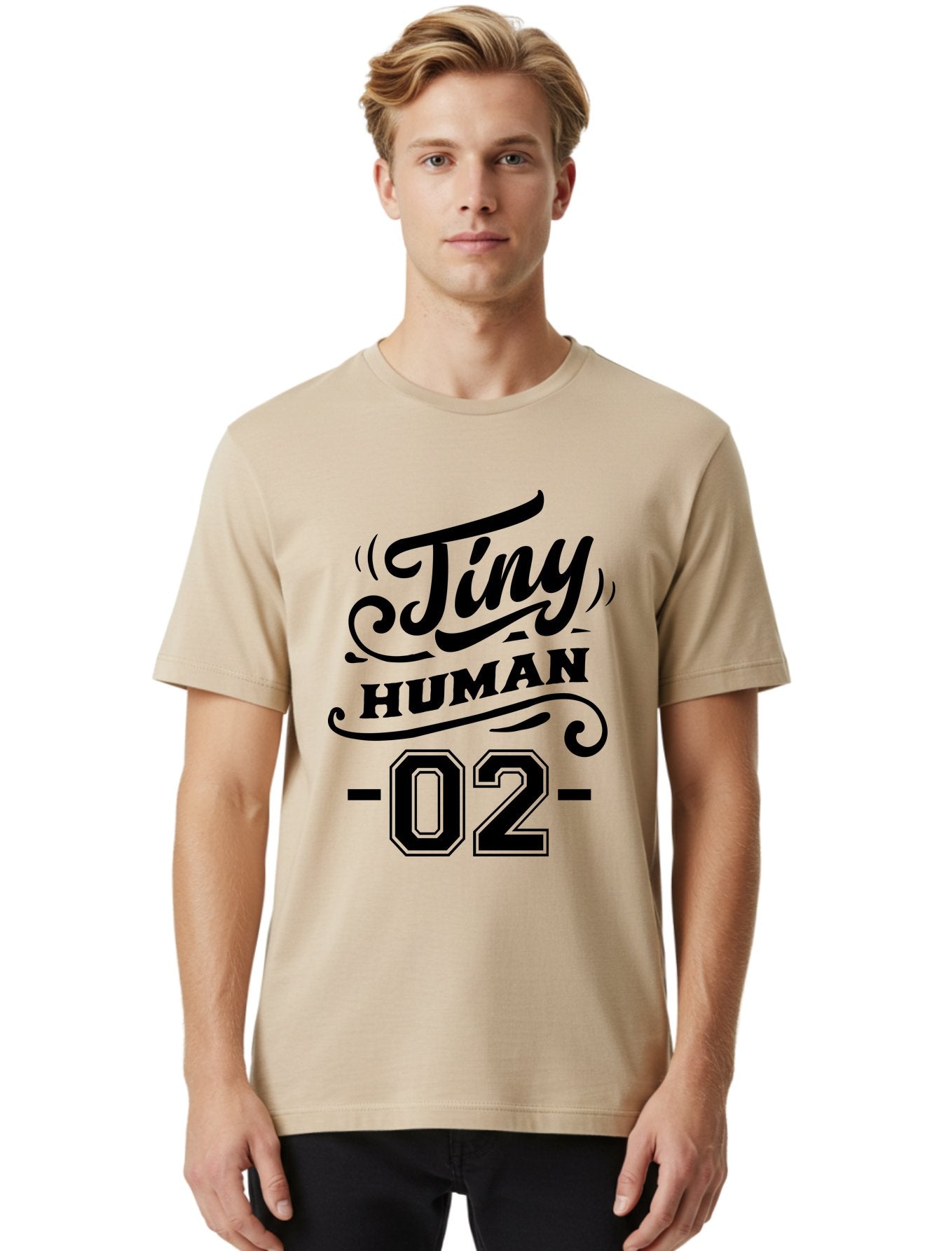 Tiny Human 02 Men'S Graphic Tee, 100% Cotton, Comfortable Casual Summer Wear, Machine Washable, Tiny Human, Typography, Black Text, Elegant Design, Custom Graphics, Athletic Wear, Sports Apparel, Bold Font, Number 02, Vintage Style, Aae743 24