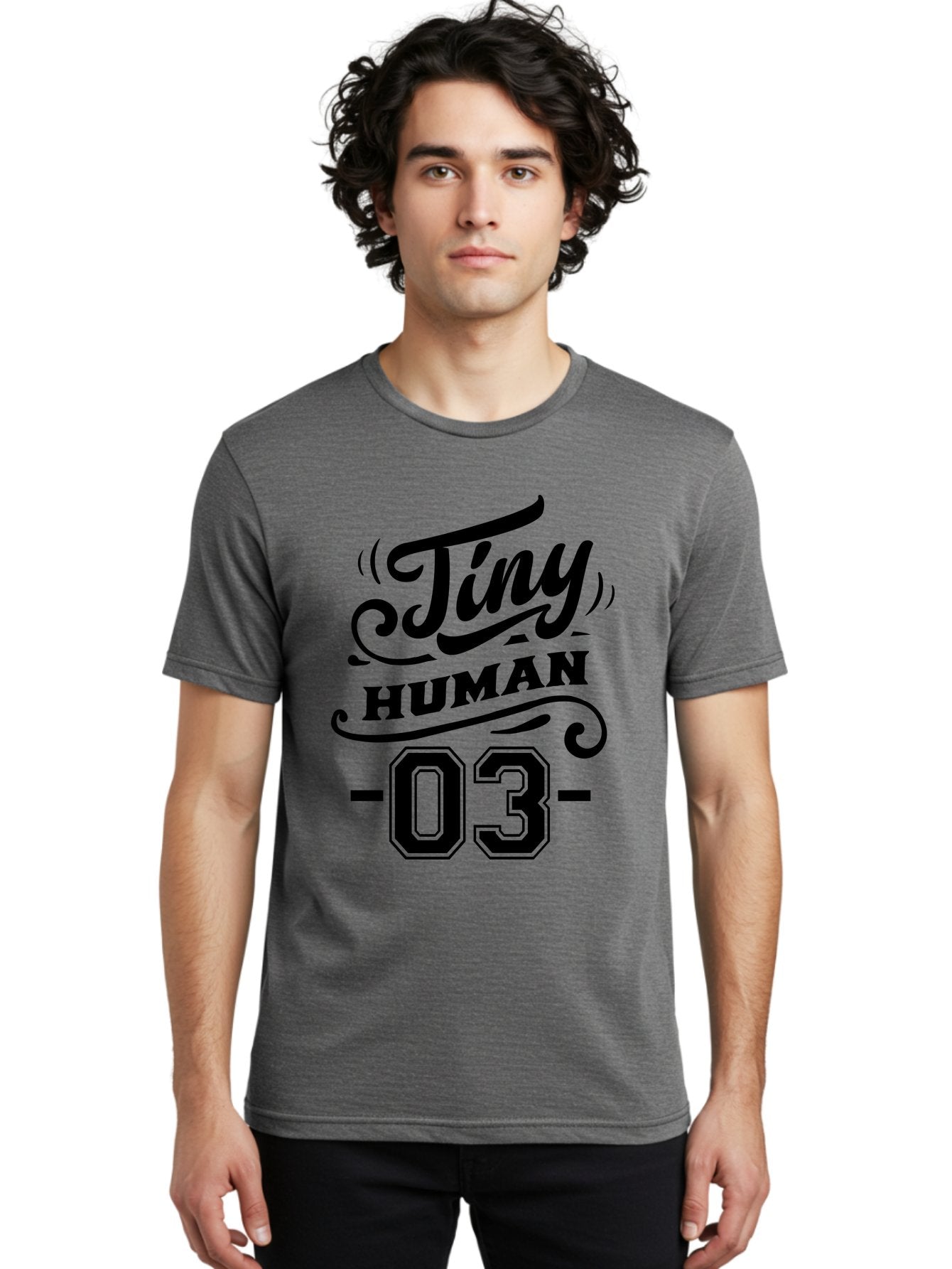 Tiny Human 03 Men'S Graphic Tee, 100% Cotton, Comfortable Casual Summer Wear, Machine Washable, Tiny Human 03, Typographic Design, Abstract Art, Minimalist Style, Black Text, Swirly Fonts, Elegant Typography, Modern Graphics, Number 03 Aae745 22