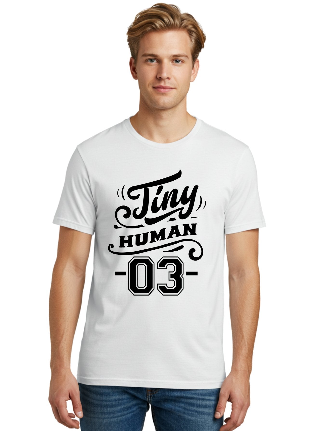 Tiny Human 03 Men'S Graphic Tee, 100% Cotton, Comfortable Casual Summer Wear, Machine Washable, Tiny Human 03, Typographic Design, Abstract Art, Minimalist Style, Black Text, Swirly Fonts, Elegant Typography, Modern Graphics, Number 03 Aae745 16