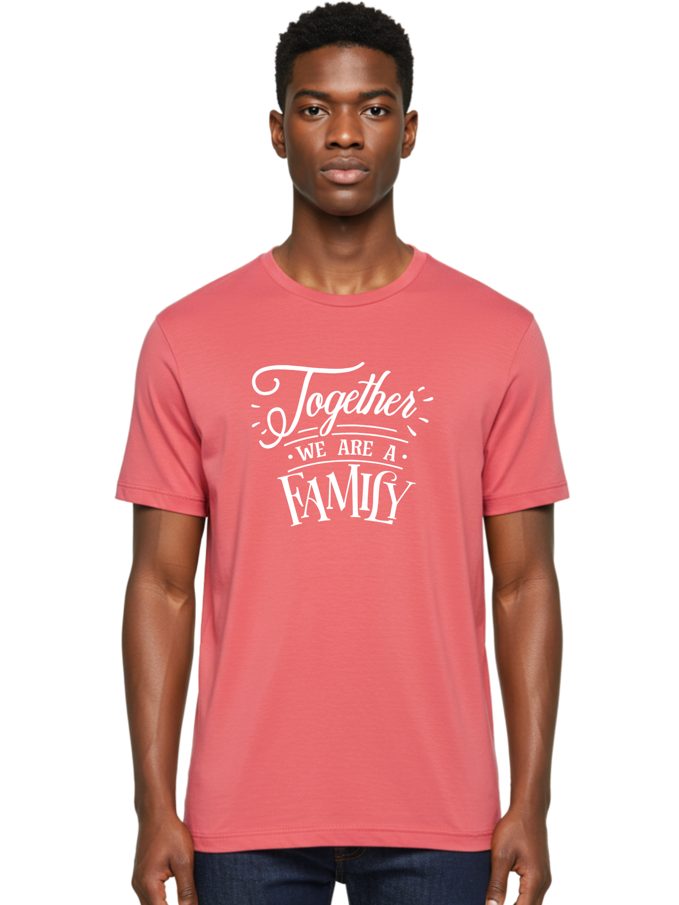 Together We Are A Family - White Men'S Graphic Tee, 100% Cotton, Comfortable Casual Summer Wear, Machine Washable, Family Unity, Togetherness, Family Bonding, Family Love, Family Values, Inspirational Quotes, Motivation, White Text, Aae746 4