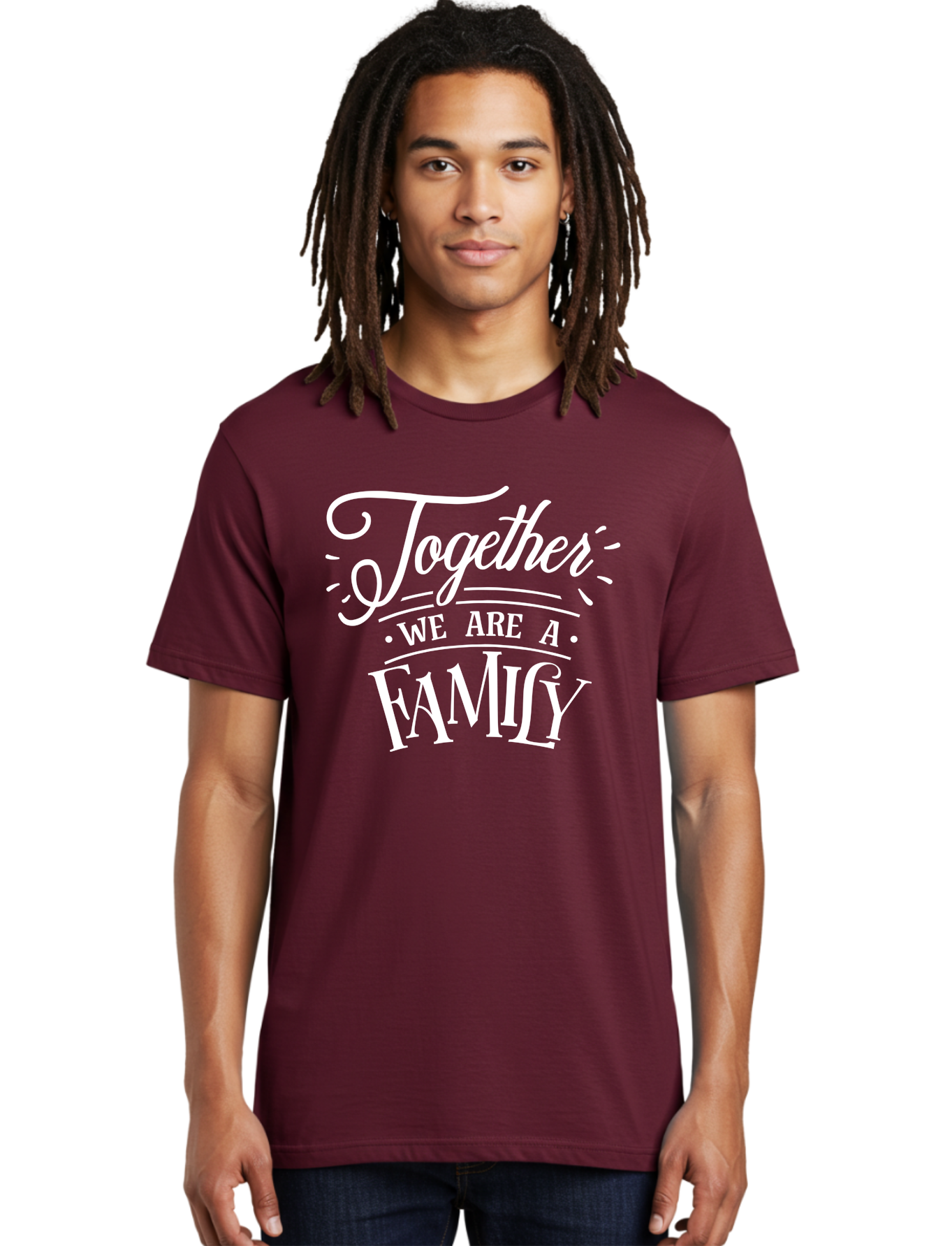 Together We Are A Family - White Men'S Graphic Tee, 100% Cotton, Comfortable Casual Summer Wear, Machine Washable, Family Unity, Togetherness, Family Bonding, Family Love, Family Values, Inspirational Quotes, Motivation, White Text, Aae746
