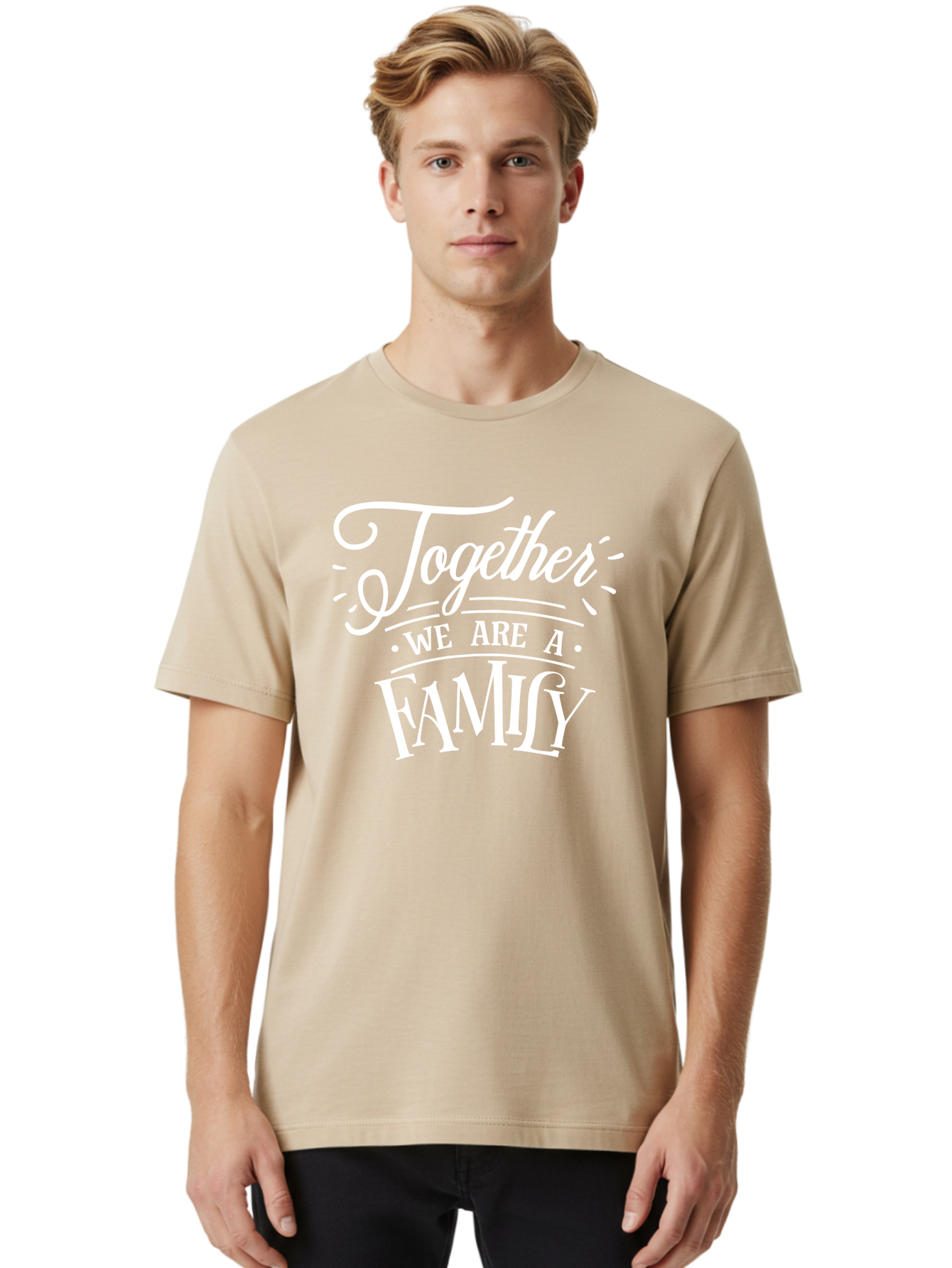Together We Are A Family - White Men'S Graphic Tee, 100% Cotton, Comfortable Casual Summer Wear, Machine Washable, Family Unity, Togetherness, Family Bonding, Family Love, Family Values, Inspirational Quotes, Motivation, White Text, Aae746 26