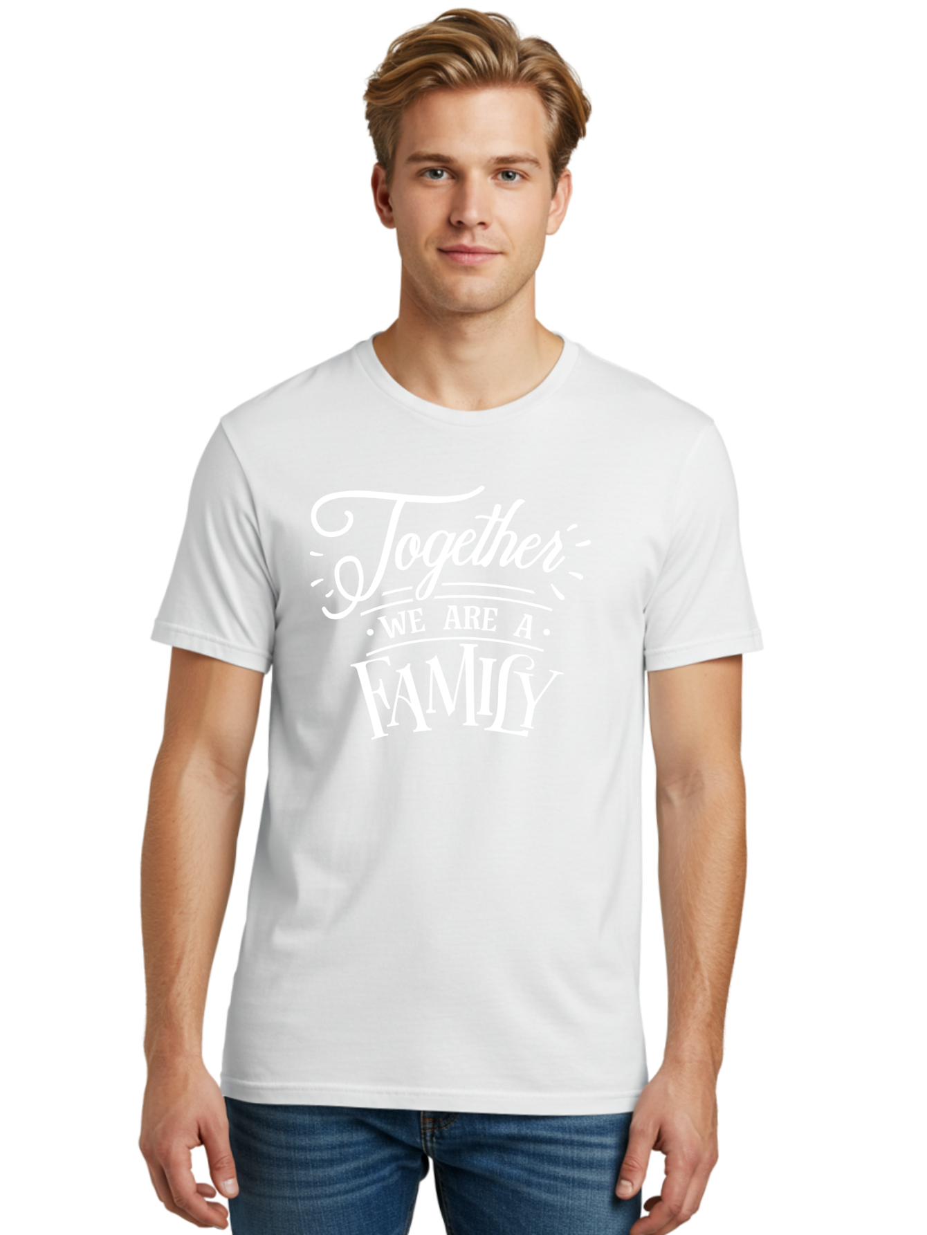 Together We Are A Family - White Men'S Graphic Tee, 100% Cotton, Comfortable Casual Summer Wear, Machine Washable, Family Unity, Togetherness, Family Bonding, Family Love, Family Values, Inspirational Quotes, Motivation, White Text, Aae746 30