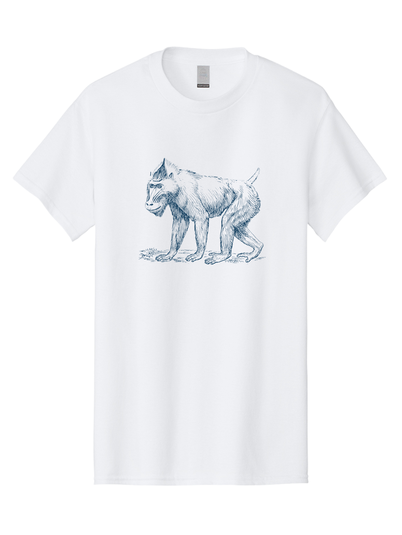 Tribal Ape Men'S Graphic Tee, 100% Cotton, Comfortable Casual Summer Wear, Machine Washable, Pen Drawing Of Baboon, Primate Illustration, Animal Art, Wildlife Graphic, Creature Design, Detailed Sketch Aae754