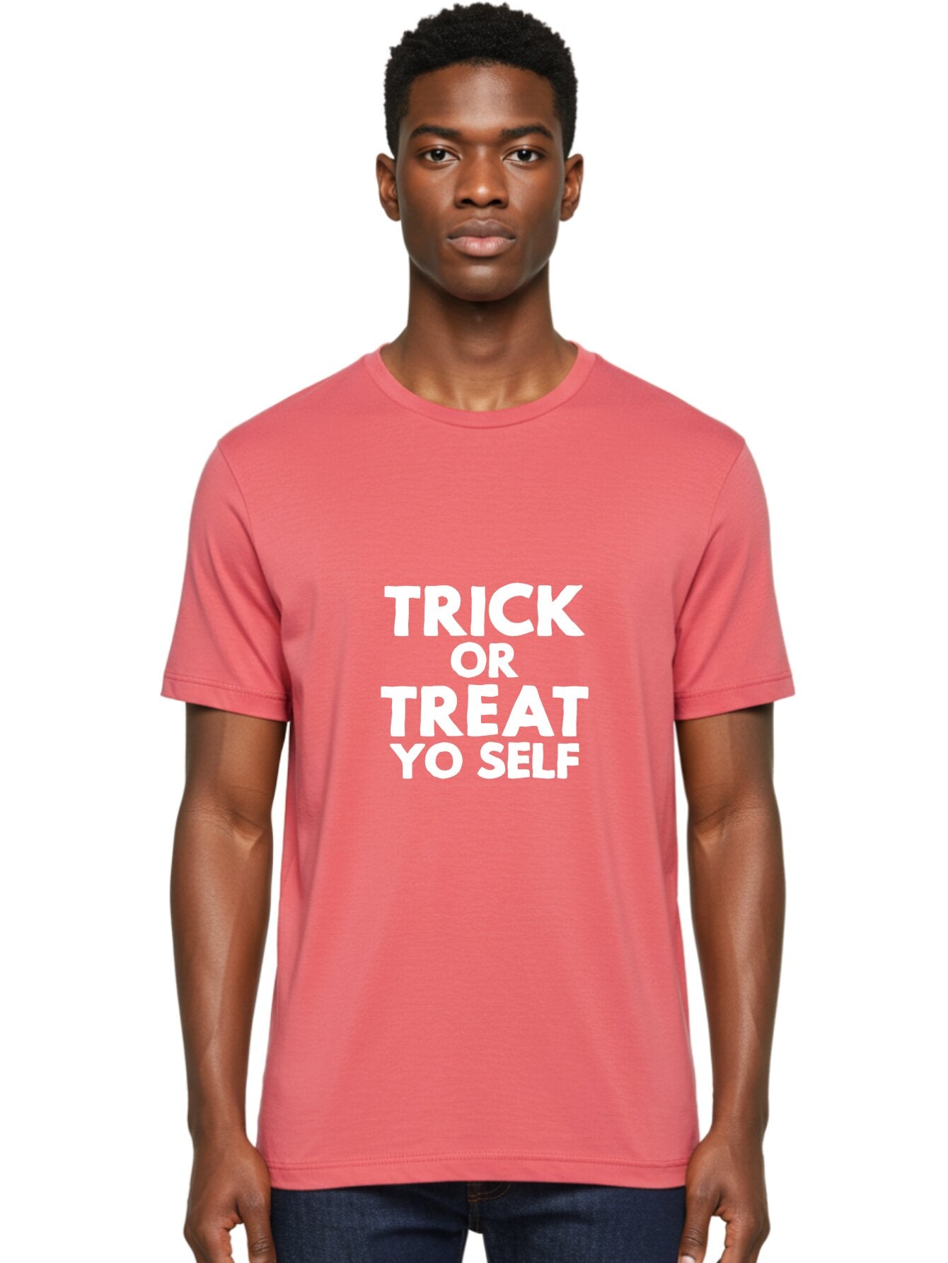 Trick Or Treat Yo Self Men'S Graphic Tee, 100% Cotton, Comfortable Casual Summer Wear, Machine Washable, Halloween Quote, Funny Sayings, Playful Phrases, Inspirational Words, Trick Or Treat Yo Self, Self Care, Motivational Phrases, Aae755 18