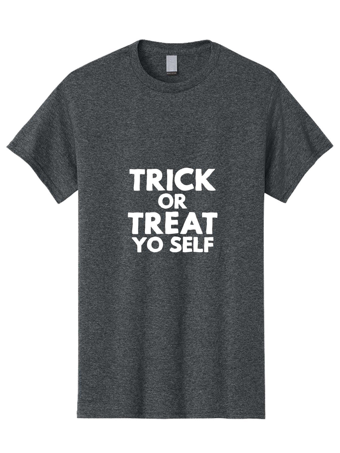Trick Or Treat Yo Self Men'S Graphic Tee, 100% Cotton, Comfortable Casual Summer Wear, Machine Washable, Halloween Quote, Funny Sayings, Playful Phrases, Inspirational Words, Trick Or Treat Yo Self, Self Care, Motivational Phrases, Aae755