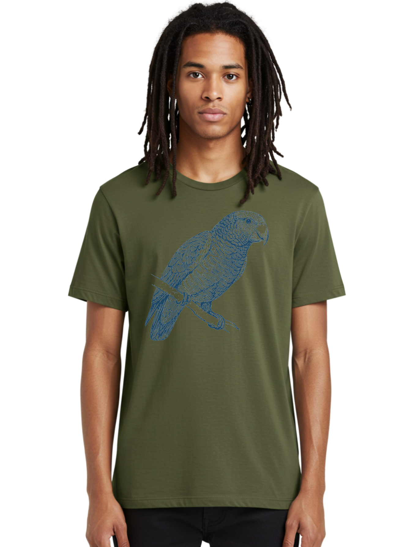 Tropical Bird Watch Men'S Graphic Tee, 100% Cotton, Comfortable Casual Summer Wear, Machine Washable, Parrot On A Branch, Bird'S Eye View, Detailed Illustration, Feathered Texture, Beak, Claws, Wildlife Art, Nature-Inspired Design Aae757 4