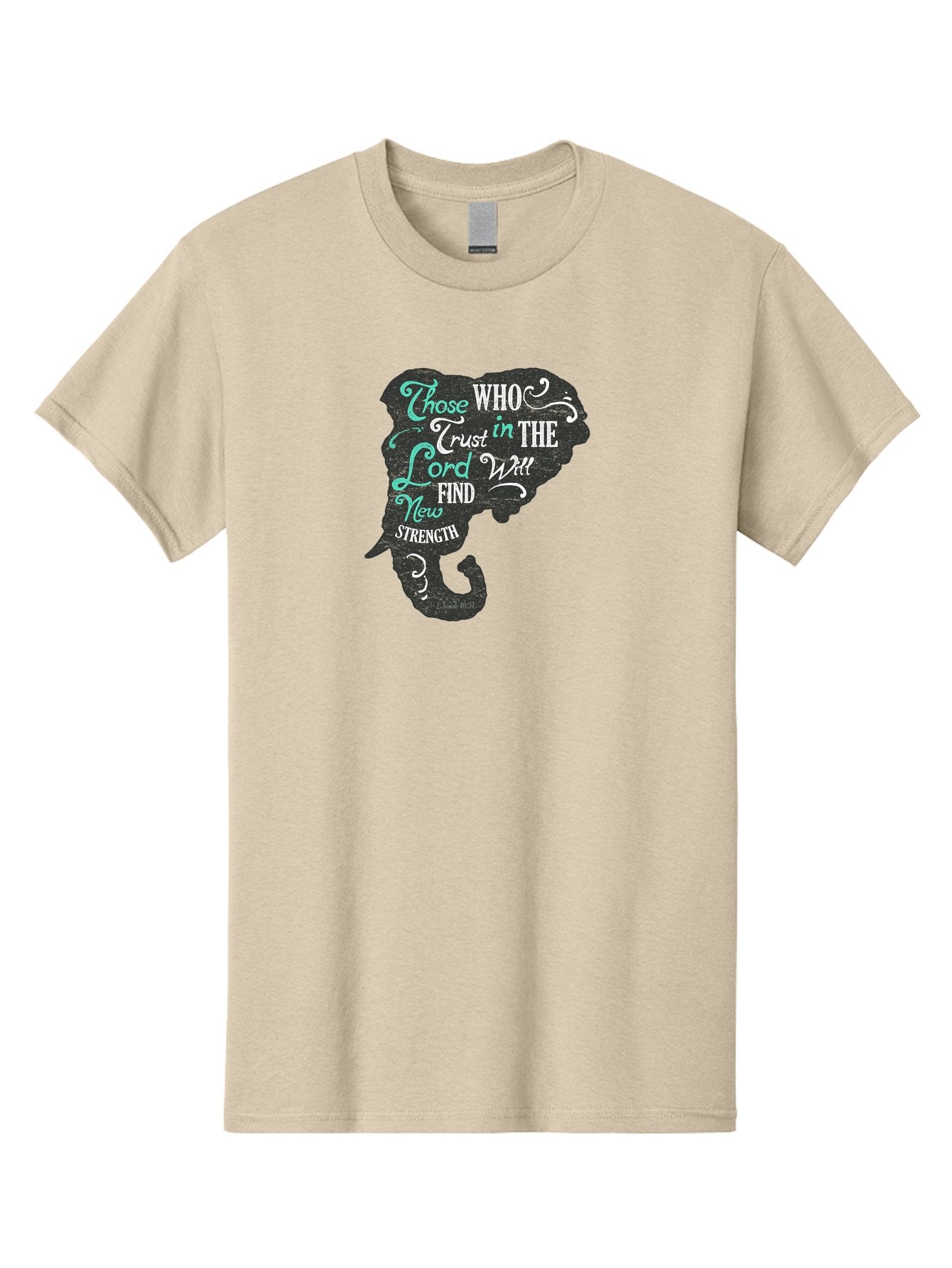 Trust In The Lord Men'S Graphic Tee, 100% Cotton, Comfortable Casual Summer Wear, Machine Washable, Elephant Silhouette, Trust In The Lord, Inspirational Quote, Motivational Words, Faith Based Design, New Strength, Uplifting Message Aae759