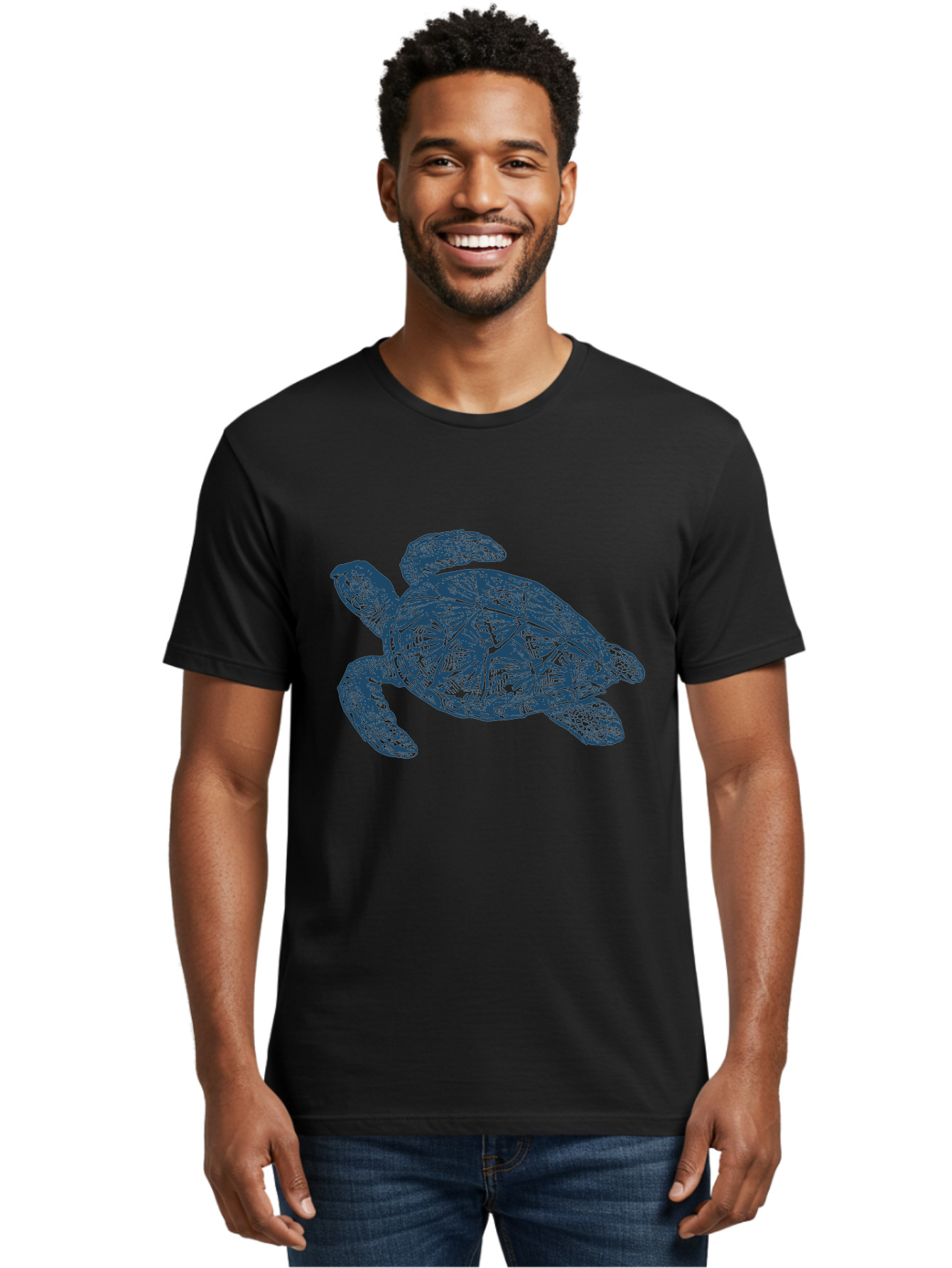 Turtle Drift Men'S Graphic Tee, 100% Cotton, Comfortable Casual Summer Wear, Machine Washable, Sea Turtle, Marine Life, Ocean Creature, Wildlife Conservation, Protected Species, Slow-Moving Animal, Shell Pattern, Blue Illustration, Aae763