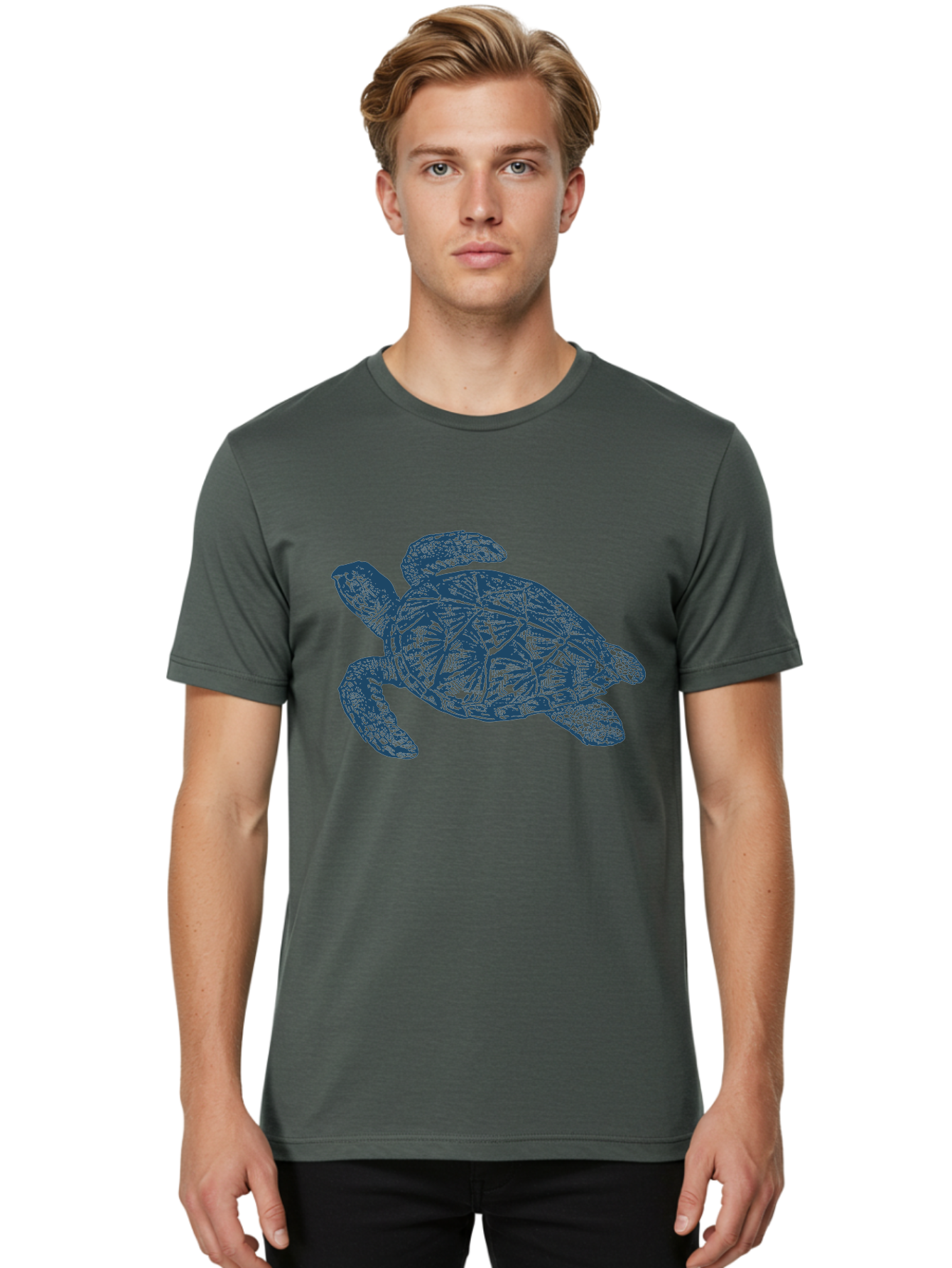 Turtle Drift Men'S Graphic Tee, 100% Cotton, Comfortable Casual Summer Wear, Machine Washable, Sea Turtle, Marine Life, Ocean Creature, Wildlife Conservation, Protected Species, Slow-Moving Animal, Shell Pattern, Blue Illustration, Aae763 4