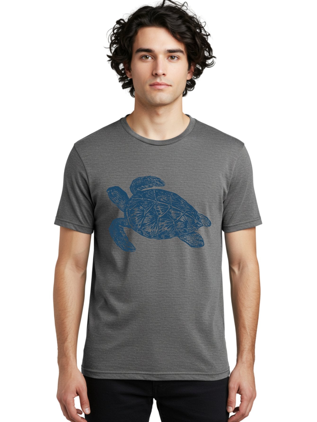 Turtle Drift Men'S Graphic Tee, 100% Cotton, Comfortable Casual Summer Wear, Machine Washable, Sea Turtle, Marine Life, Ocean Creature, Wildlife Conservation, Protected Species, Slow-Moving Animal, Shell Pattern, Blue Illustration, Aae763 25