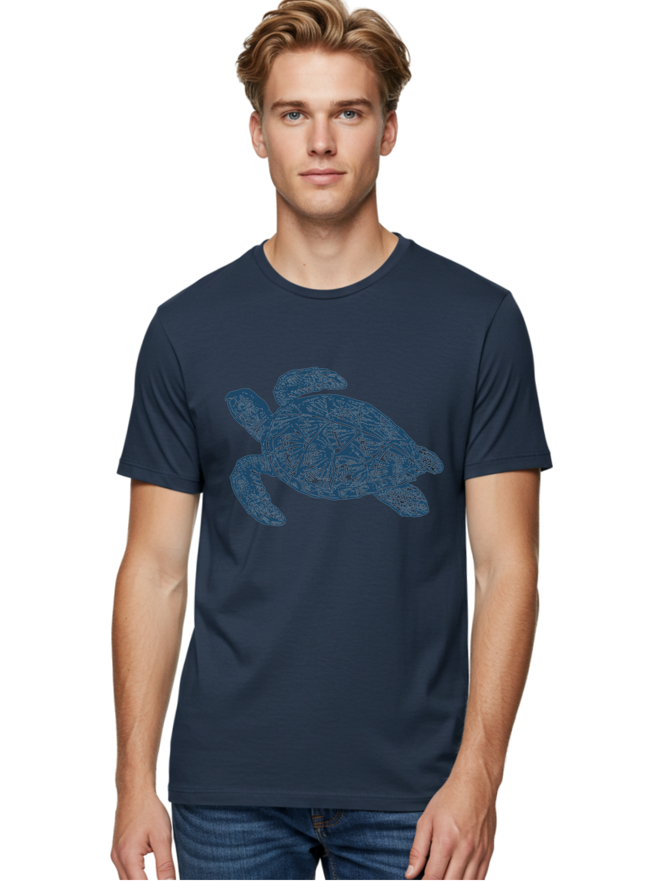 Turtle Drift Men'S Graphic Tee, 100% Cotton, Comfortable Casual Summer Wear, Machine Washable, Sea Turtle, Marine Life, Ocean Creature, Wildlife Conservation, Protected Species, Slow-Moving Animal, Shell Pattern, Blue Illustration, Aae763 16