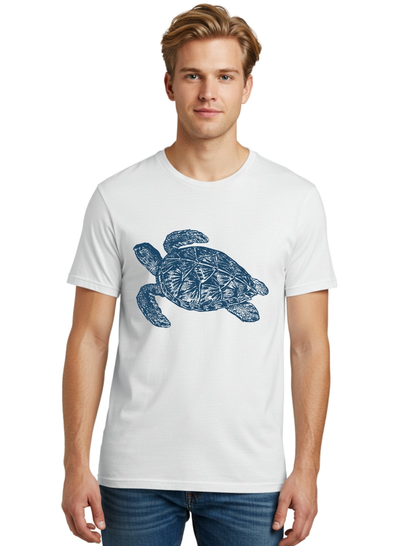 Turtle Drift Men'S Graphic Tee, 100% Cotton, Comfortable Casual Summer Wear, Machine Washable, Sea Turtle, Marine Life, Ocean Creature, Wildlife Conservation, Protected Species, Slow-Moving Animal, Shell Pattern, Blue Illustration, Aae763 21