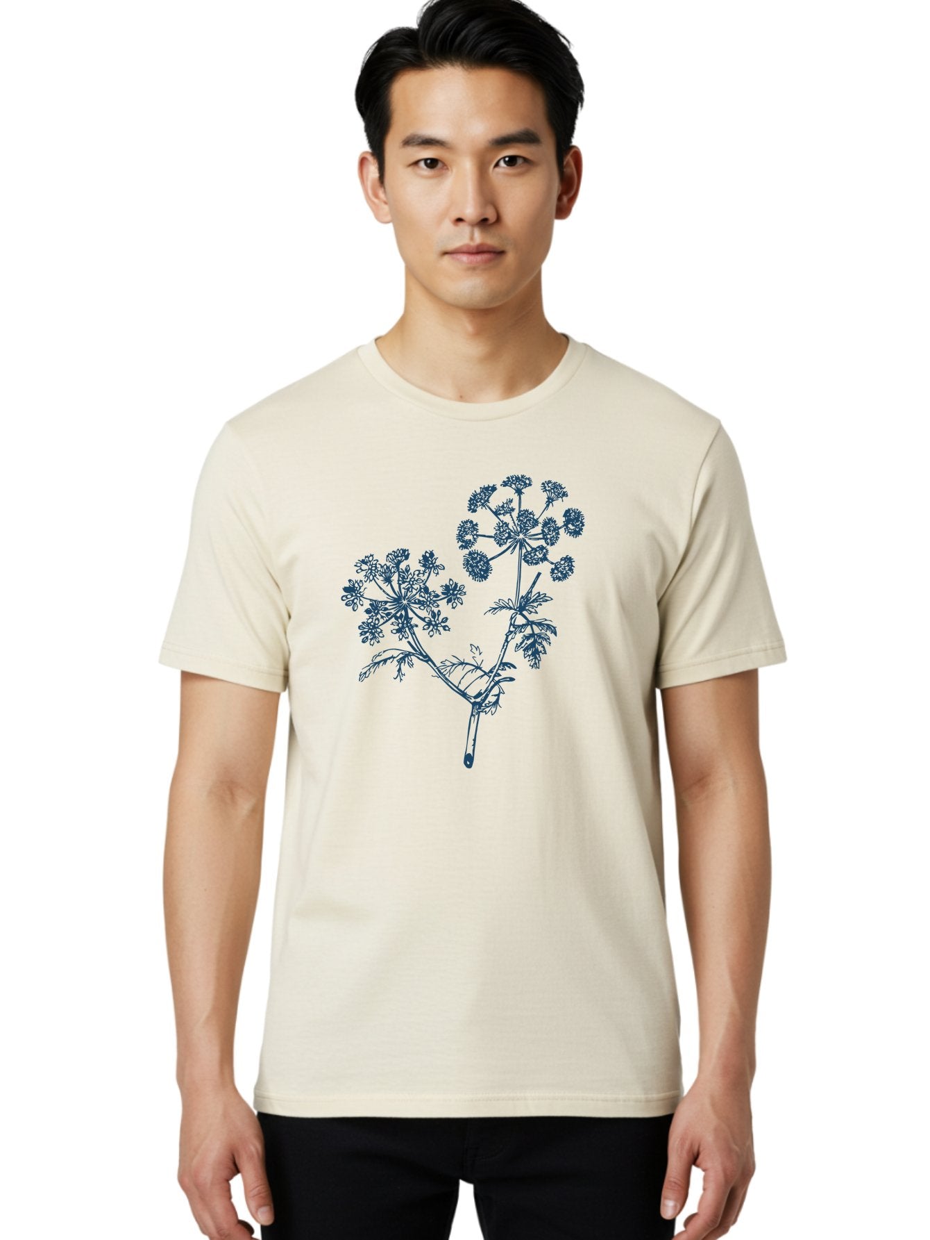Twinstar Bloom Men'S Graphic Tee, 100% Cotton, Comfortable Casual Summer Wear, Machine Washable, Dill Plant, Herb Illustration, Botanical Art, Blue Flowers, Flowering Stem, Delicate Patterns, Culinary Herb, Fragrant Plant Aae765 23