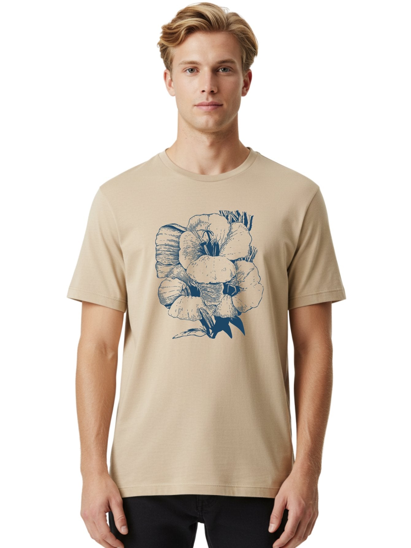 Velvet Bloom Men'S Graphic Tee, 100% Cotton, Comfortable Casual Summer Wear, Machine Washable, Hand-Drawn Pansy, Vintage Illustration, Floral Design, Blooming Flowers, Delicate Petals, Artistic Rendering, Botanical Art, Flower Sketch Aae768 21