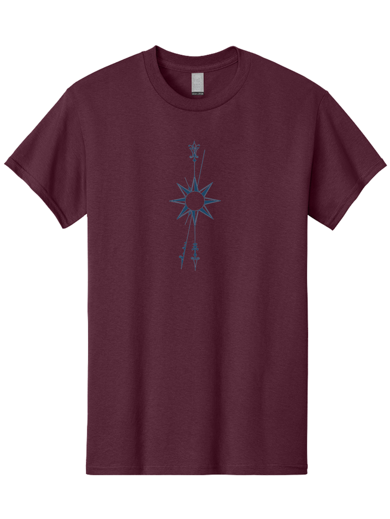 Vertical Compass Rose Men'S Graphic Tee, 100% Cotton, Comfortable Casual Summer Wear, Machine Washable, Stylish Star Emblem, Symmetrical Design, Floral Pattern, Modern Graphics, Abstract Art, Decorative Elements, Minimalist Style Aae771 19
