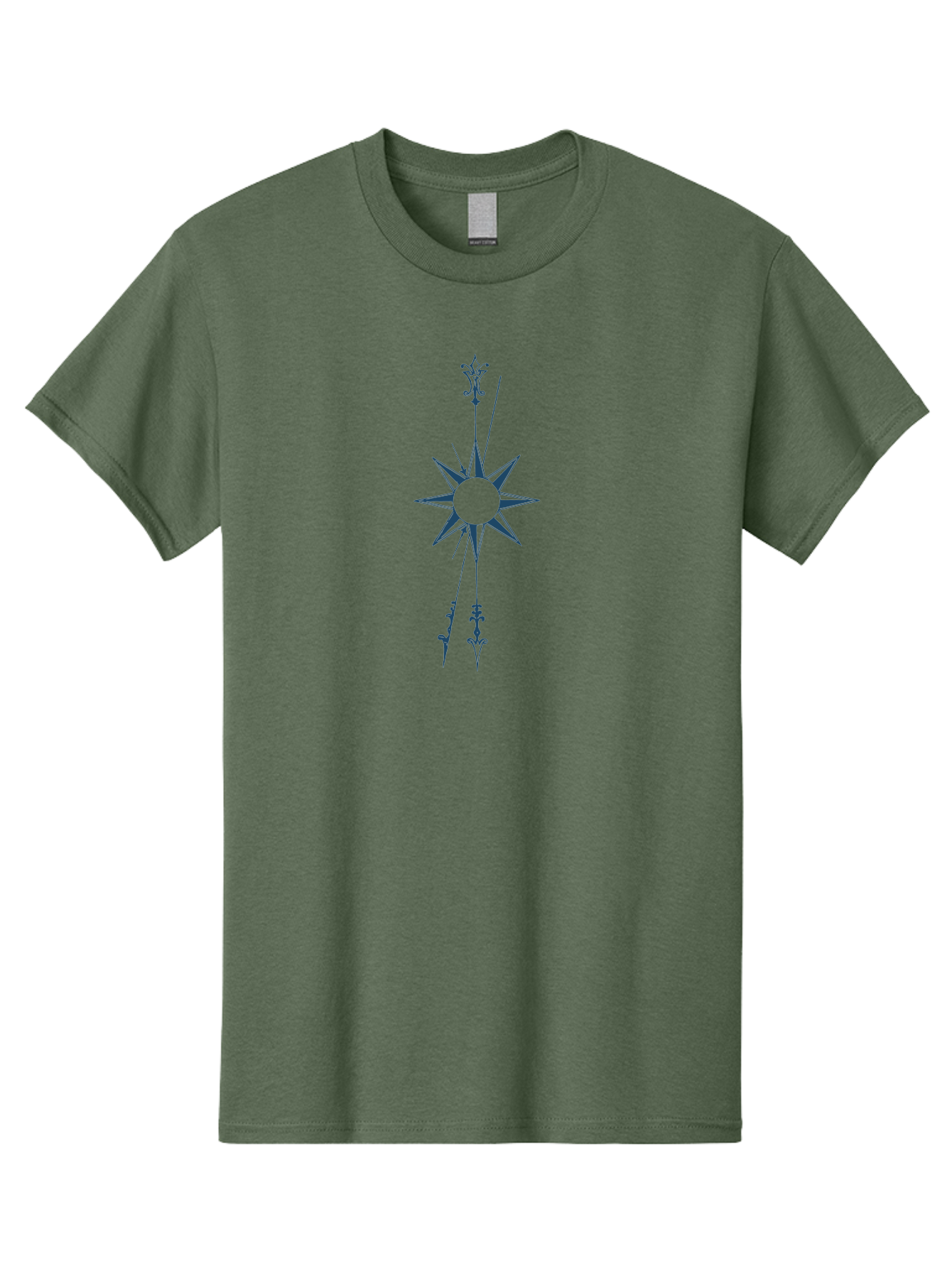 Vertical Compass Rose Men'S Graphic Tee, 100% Cotton, Comfortable Casual Summer Wear, Machine Washable, Stylish Star Emblem, Symmetrical Design, Floral Pattern, Modern Graphics, Abstract Art, Decorative Elements, Minimalist Style Aae771 27