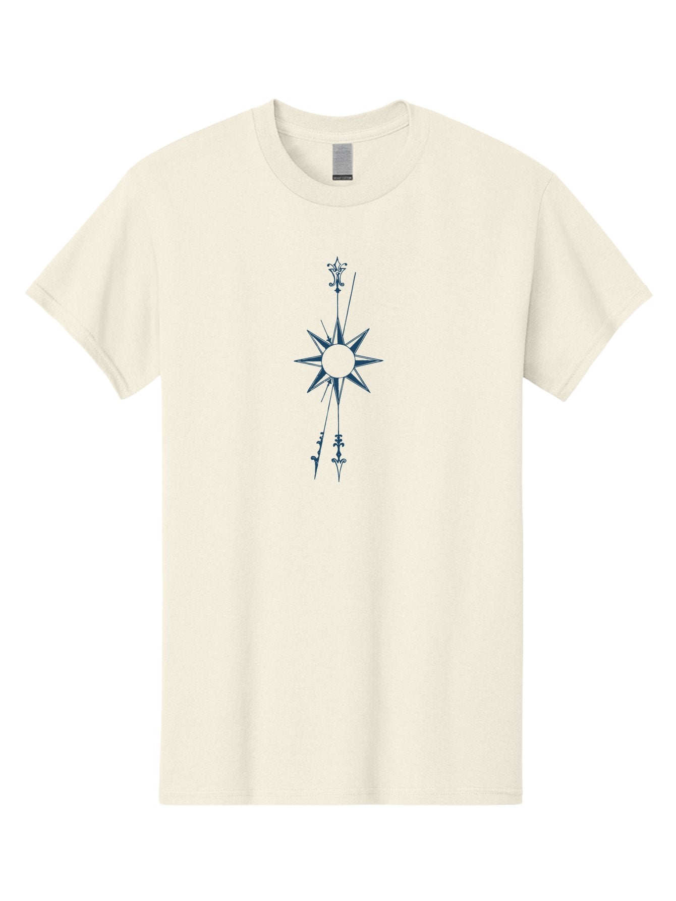 Vertical Compass Rose Men'S Graphic Tee, 100% Cotton, Comfortable Casual Summer Wear, Machine Washable, Stylish Star Emblem, Symmetrical Design, Floral Pattern, Modern Graphics, Abstract Art, Decorative Elements, Minimalist Style Aae771 6
