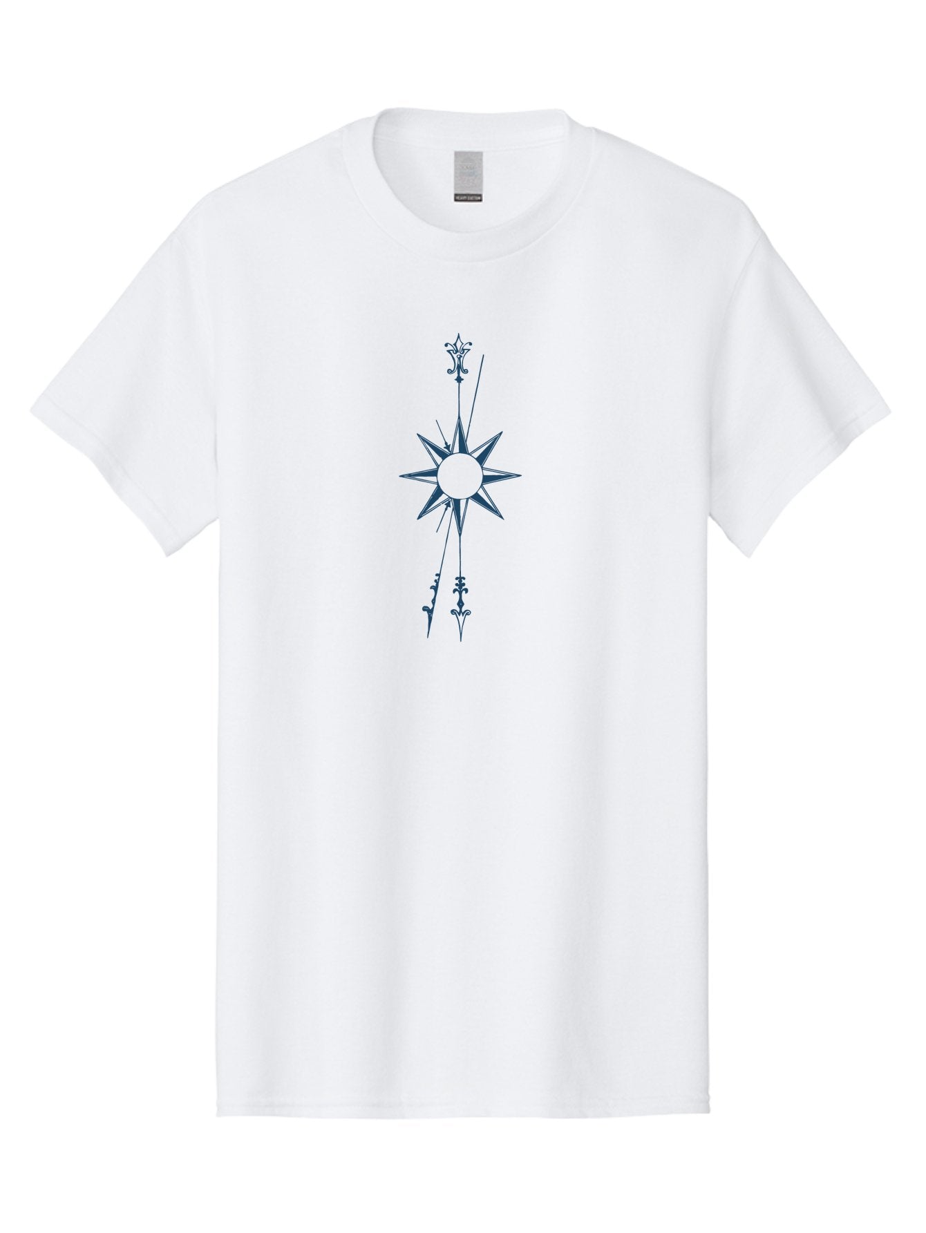 Vertical Compass Rose Men'S Graphic Tee, 100% Cotton, Comfortable Casual Summer Wear, Machine Washable, Stylish Star Emblem, Symmetrical Design, Floral Pattern, Modern Graphics, Abstract Art, Decorative Elements, Minimalist Style Aae771 11